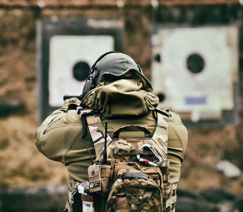 a person in camouflage with a gun
