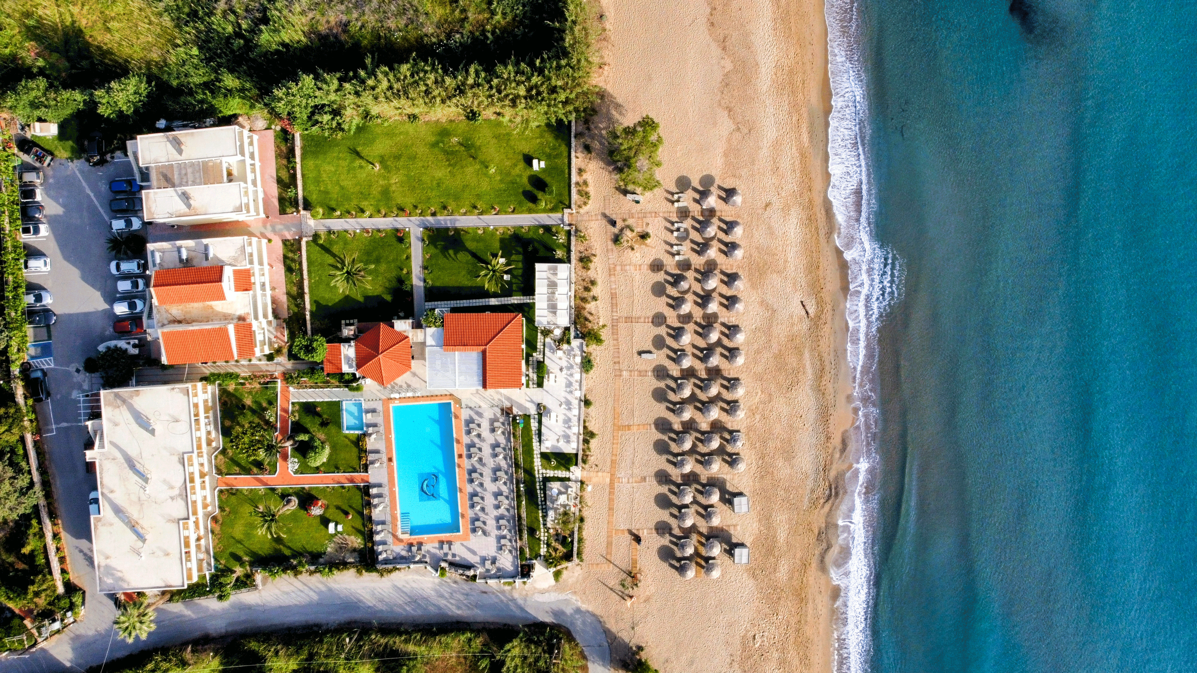 a swimming pool on a beach
