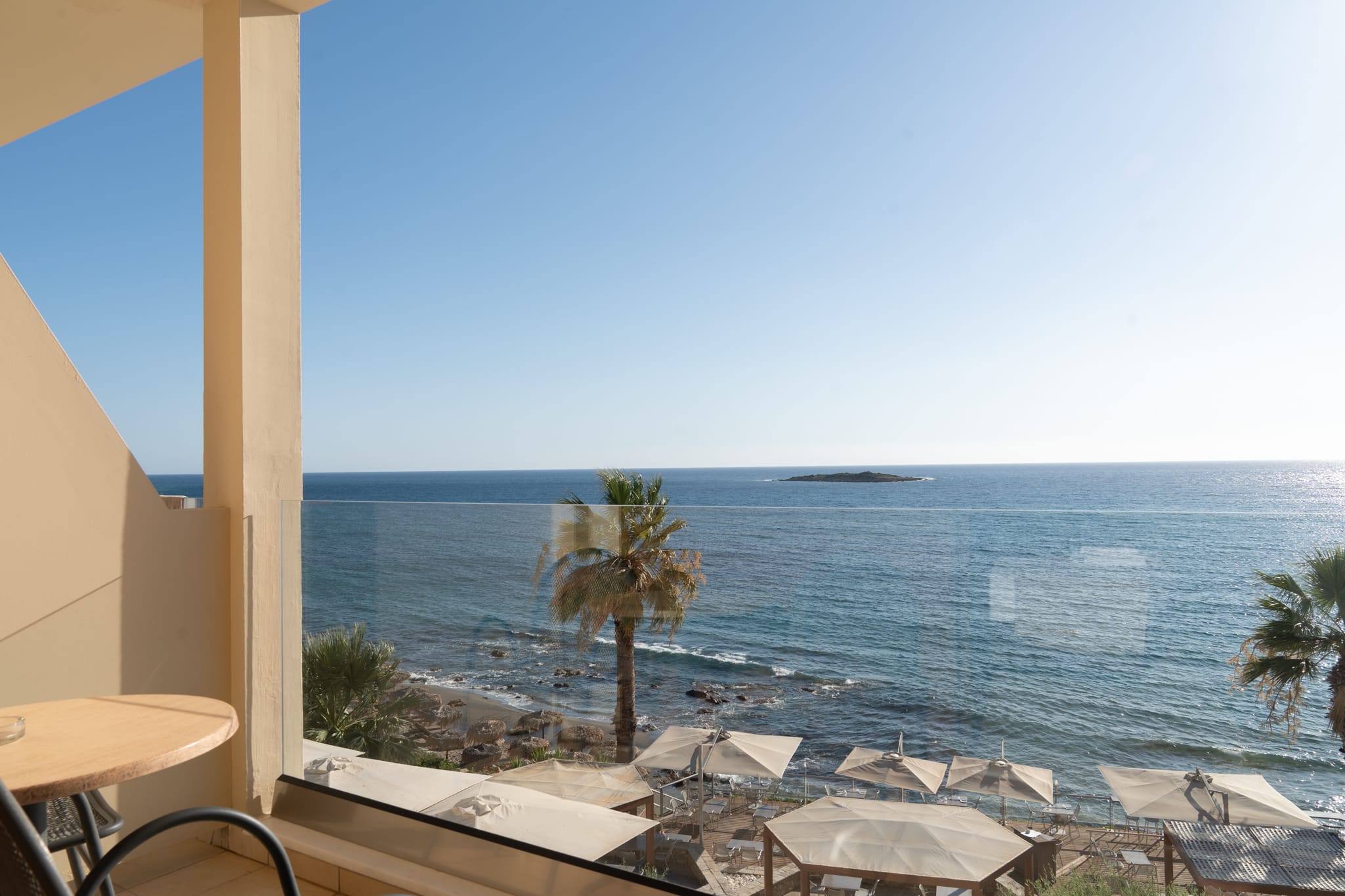 a view of the ocean from a window