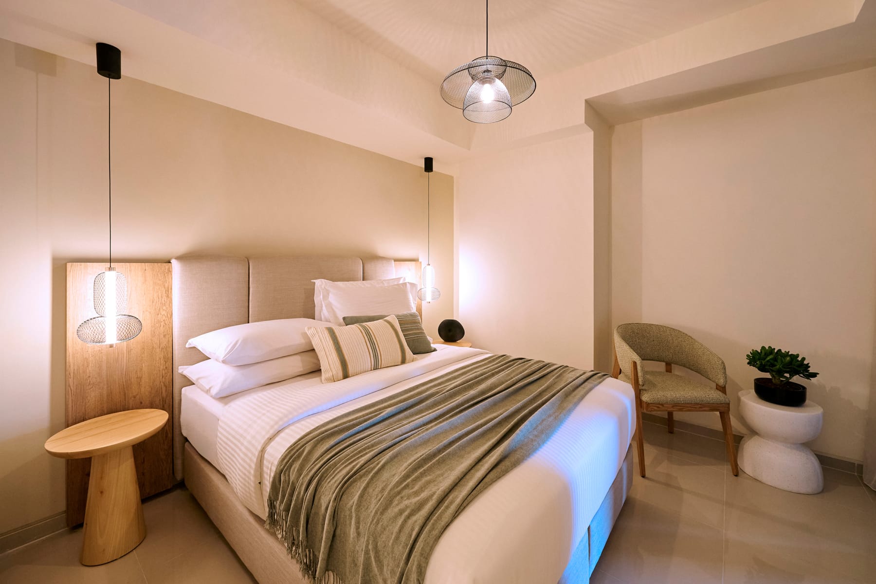 a bed with a light fixture