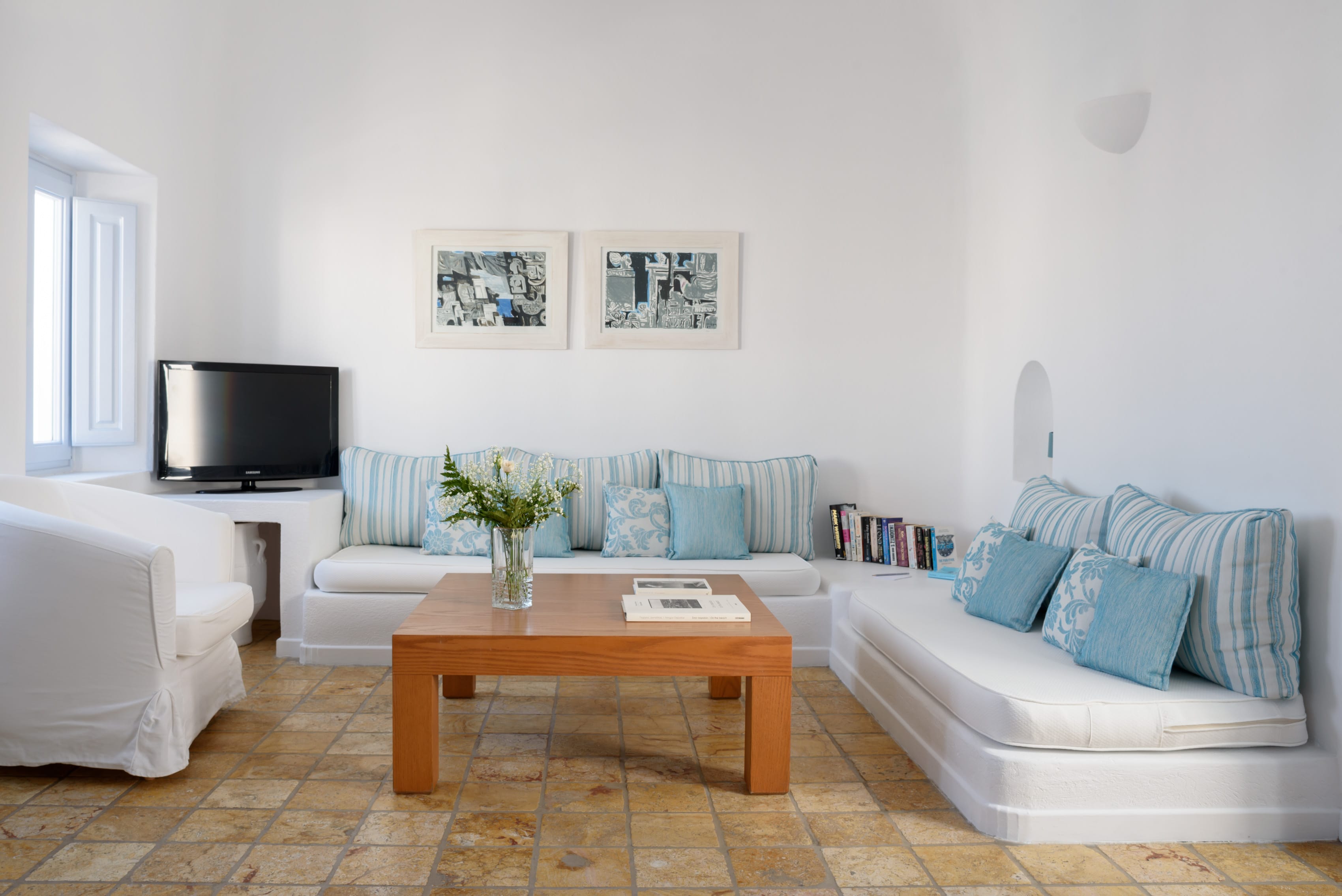 a living room with a couch and a coffee table