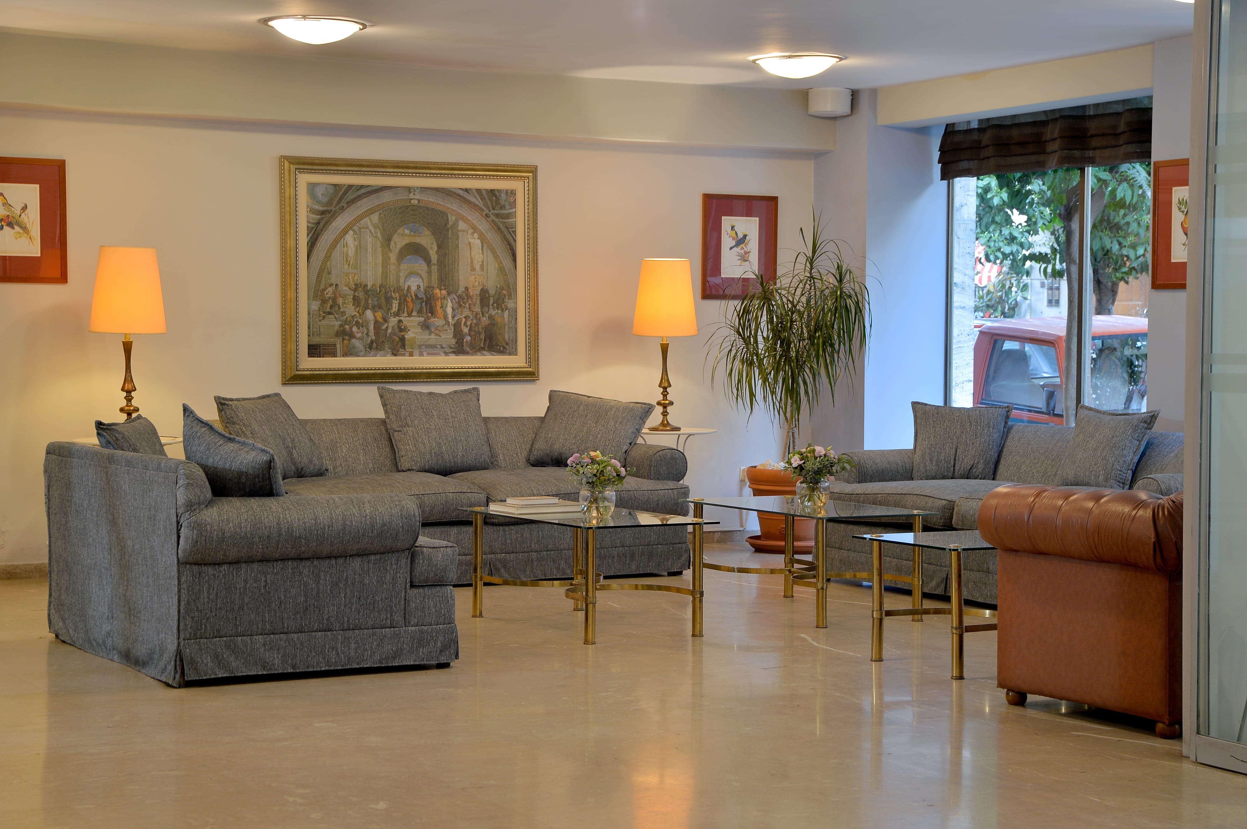 a living room with couches and a table