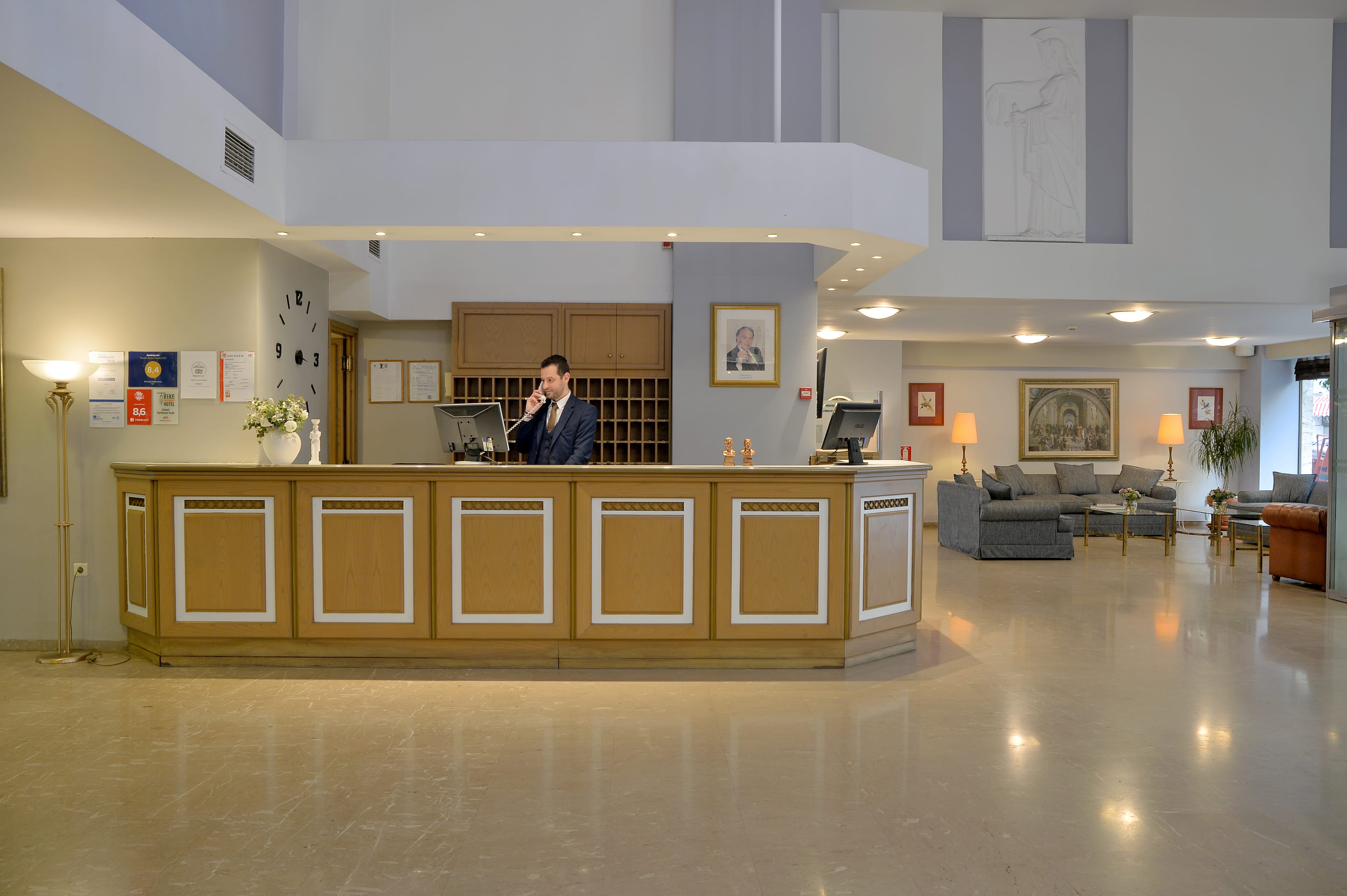 a person at the reception desk