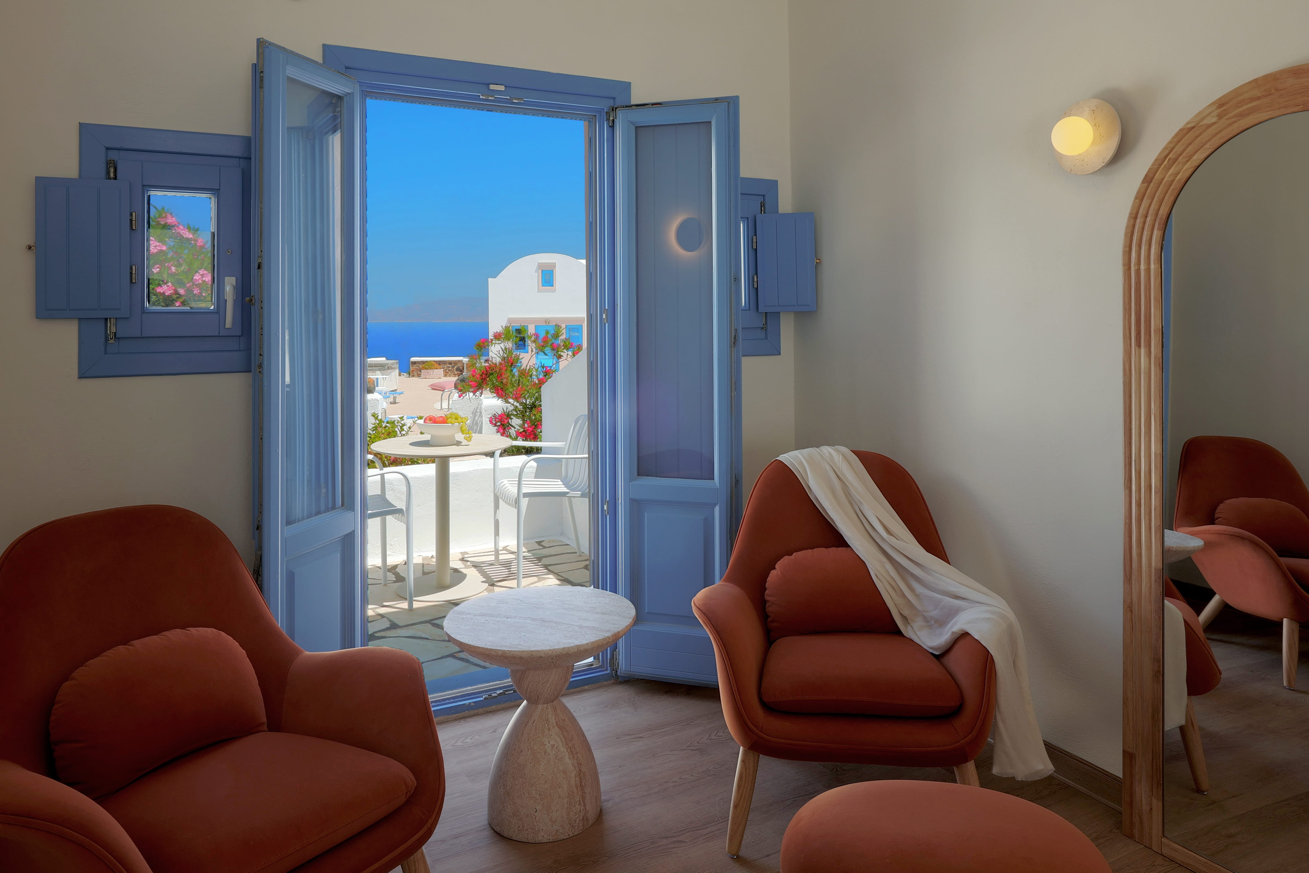 a room with chairs and a table