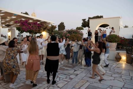 a group of people dancing outside