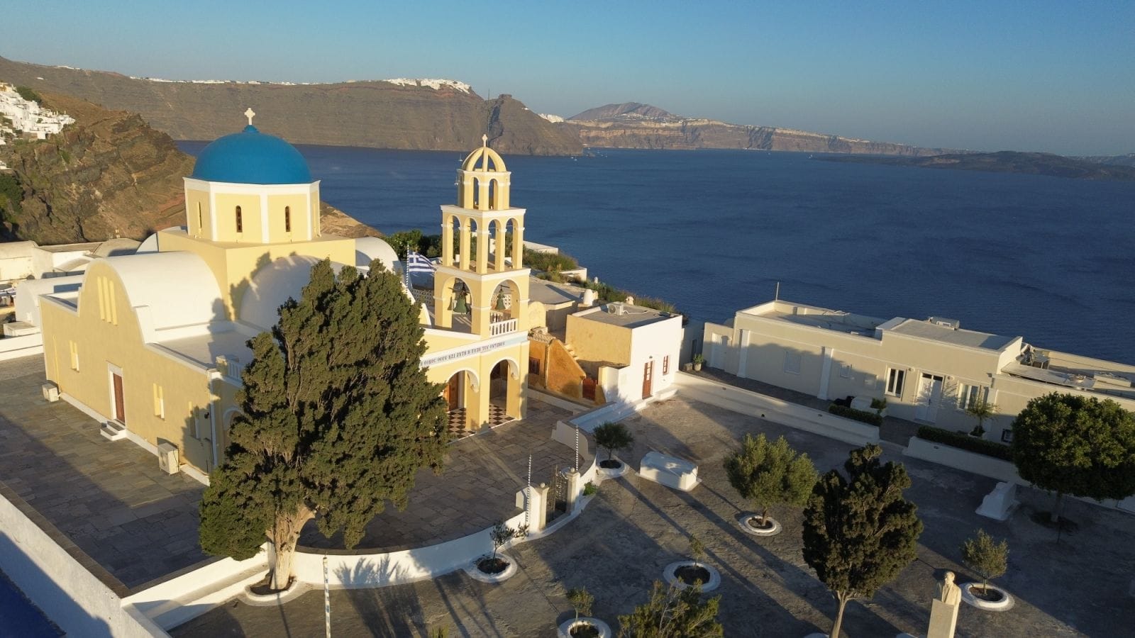 a building with a blue roof