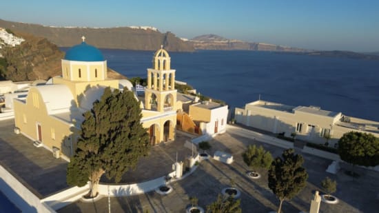 a building with a blue roof
