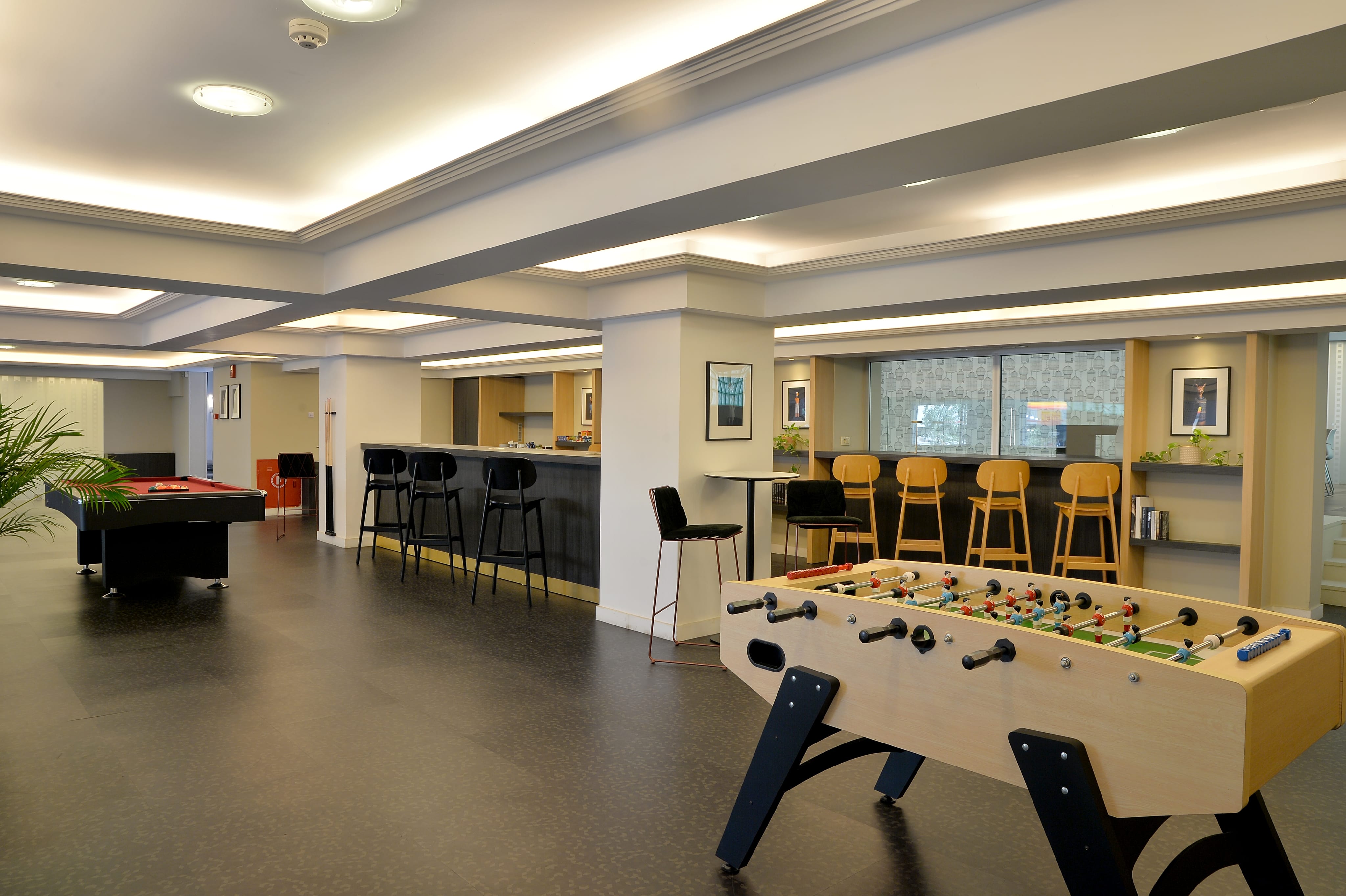 a room with a foosball table