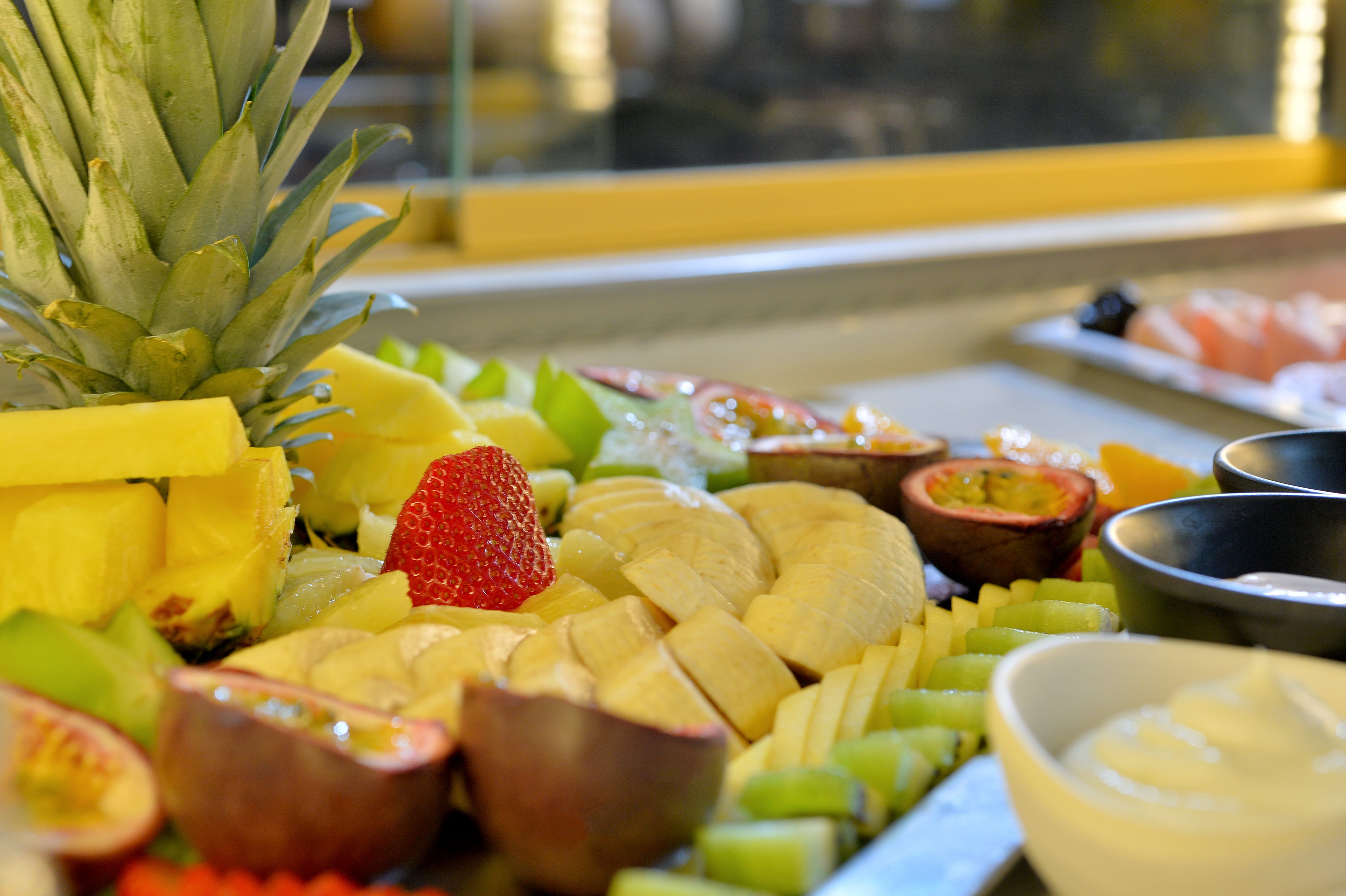 a close-up of a plate of fruit