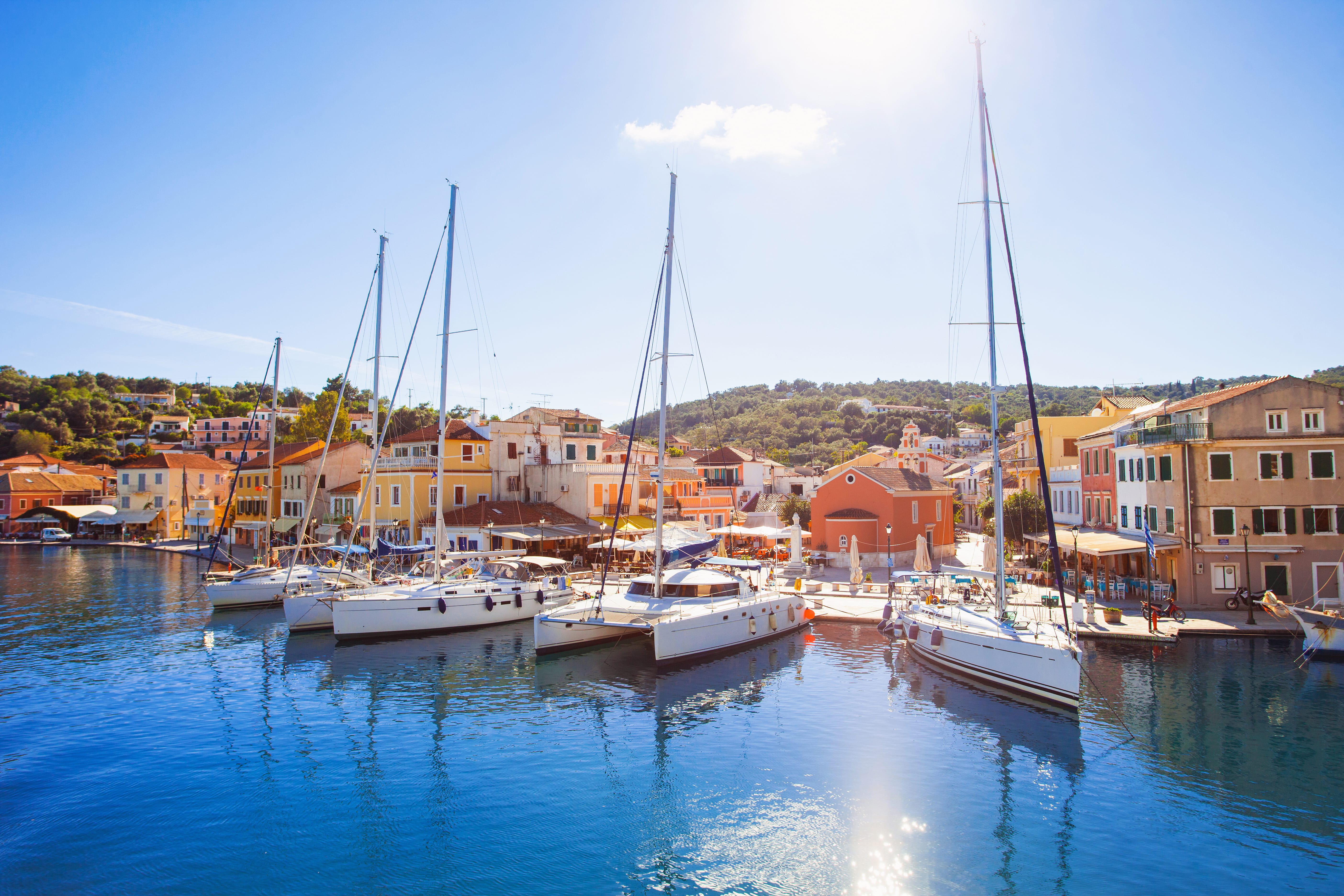 a group of boats in a harbor