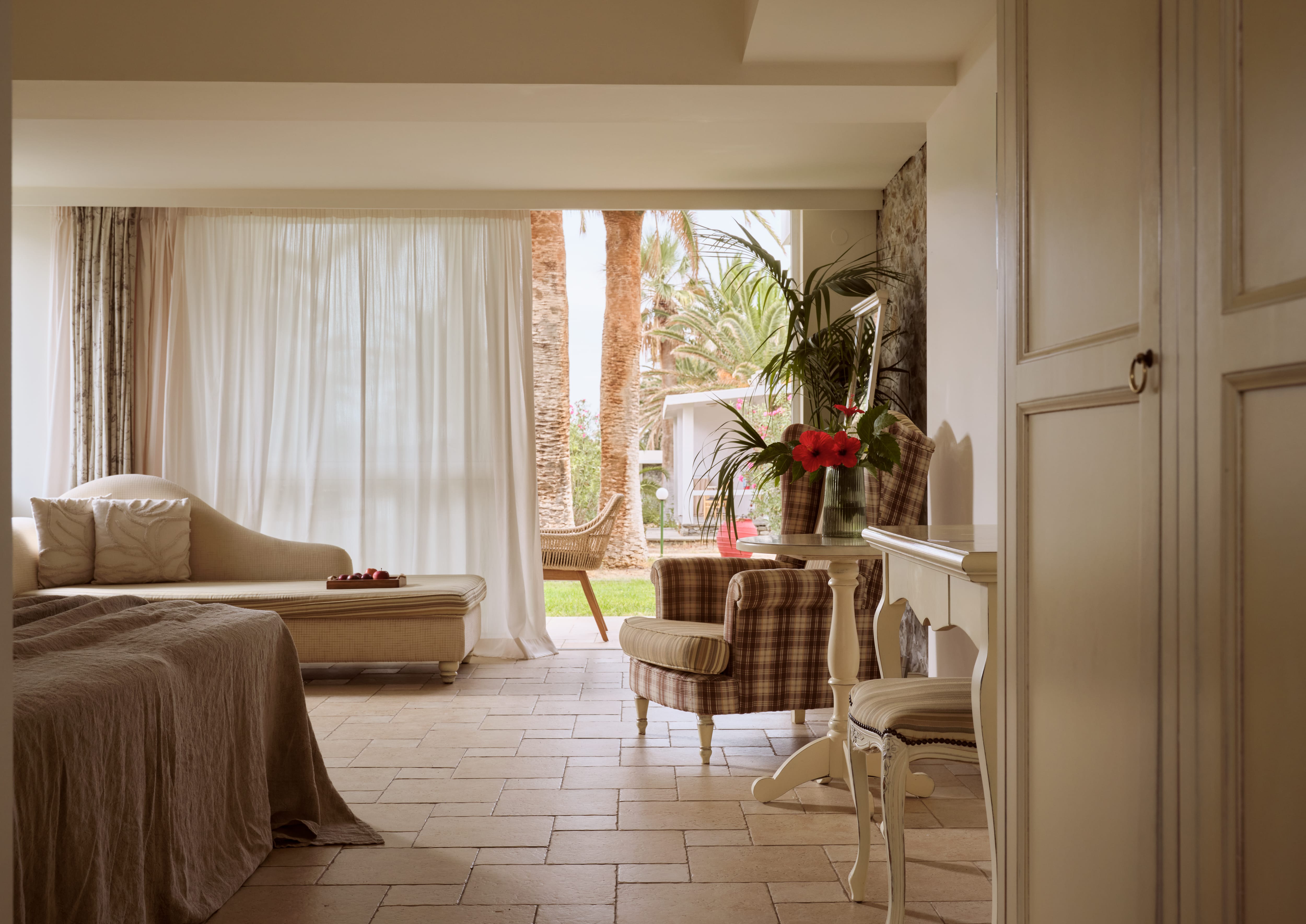 a room with a bed and a table
