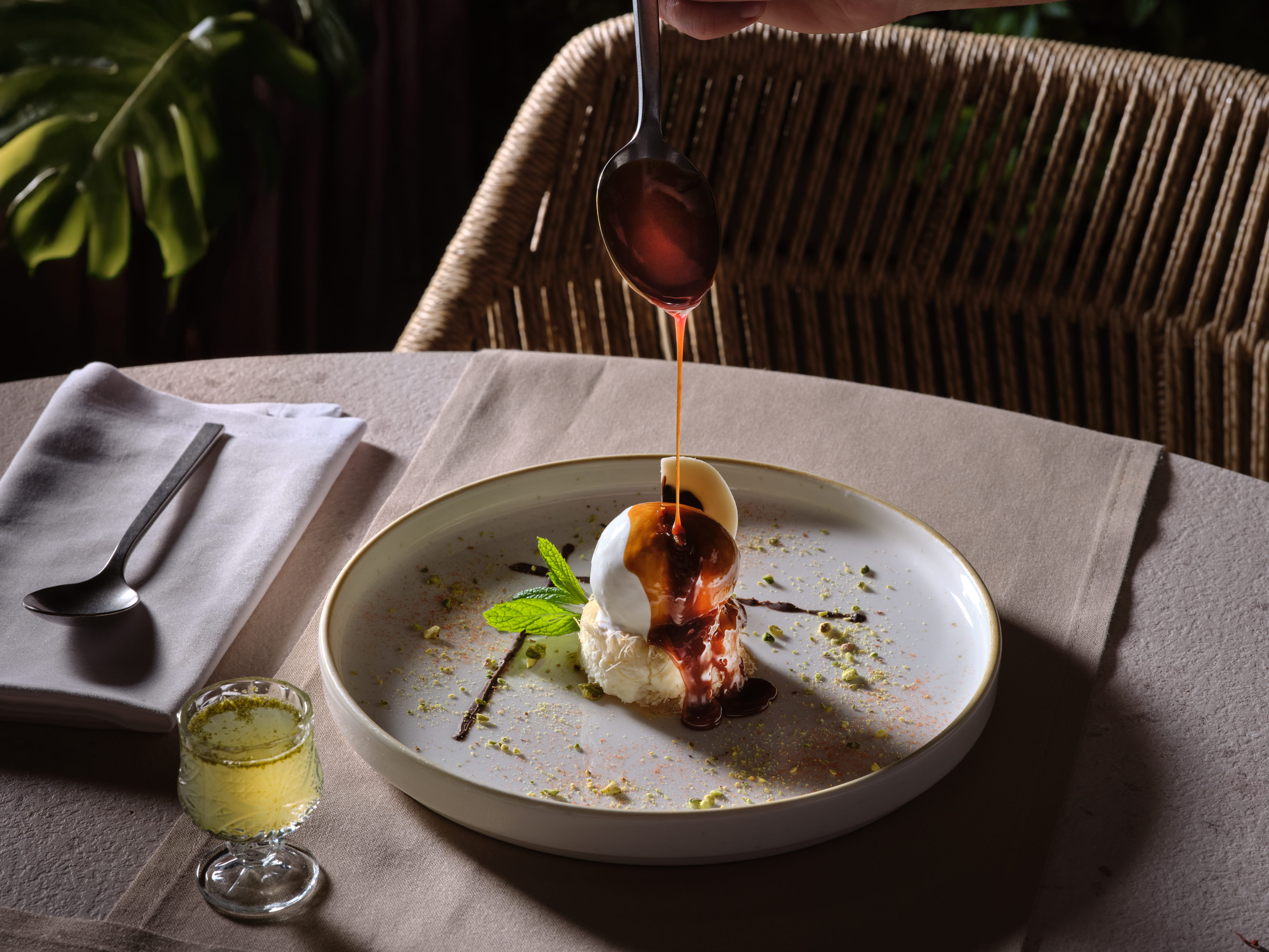 a plate of food with a spoon