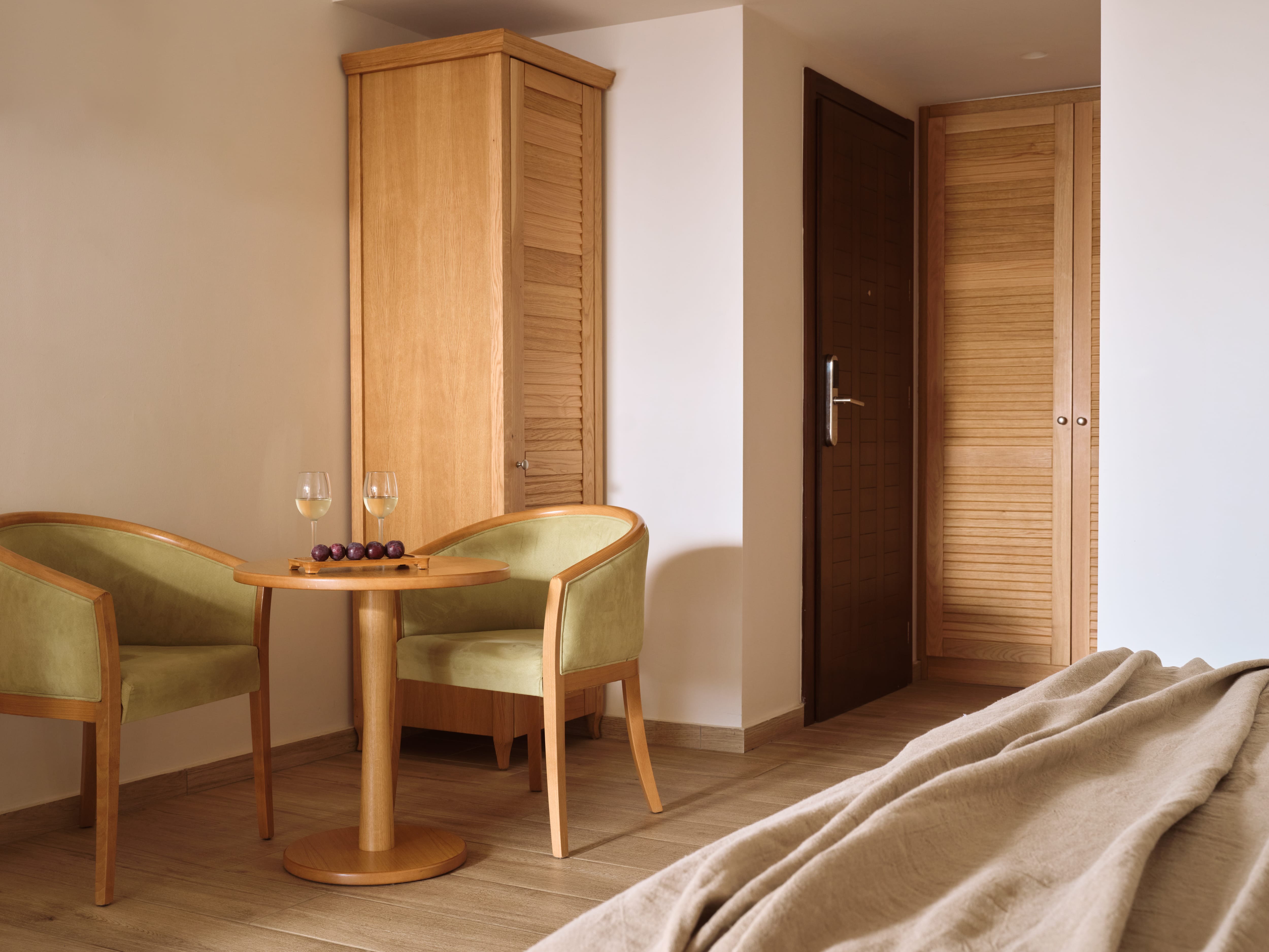 a room with a table and chairs