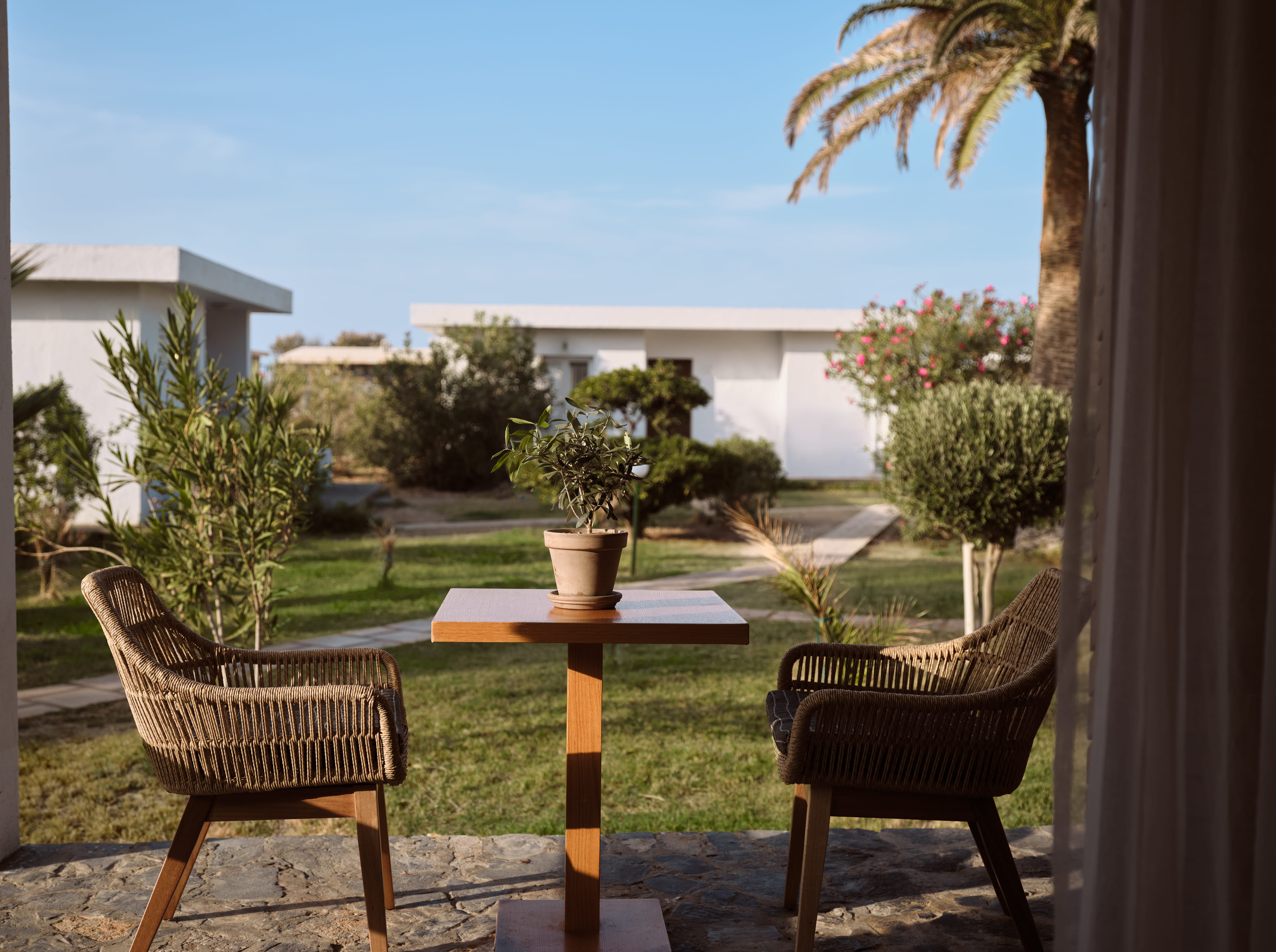 a table and chairs on a patio