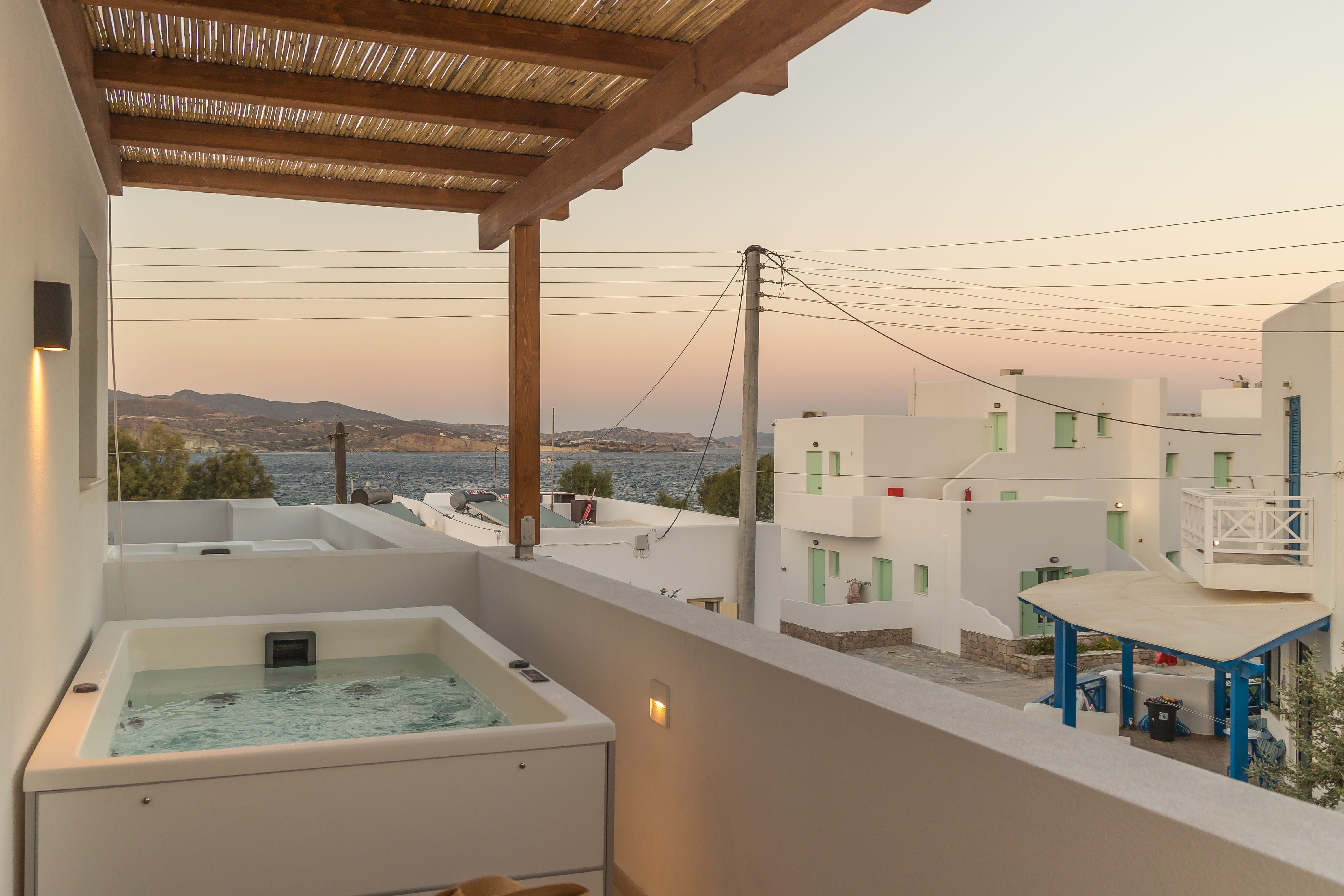a hot tub in a white building