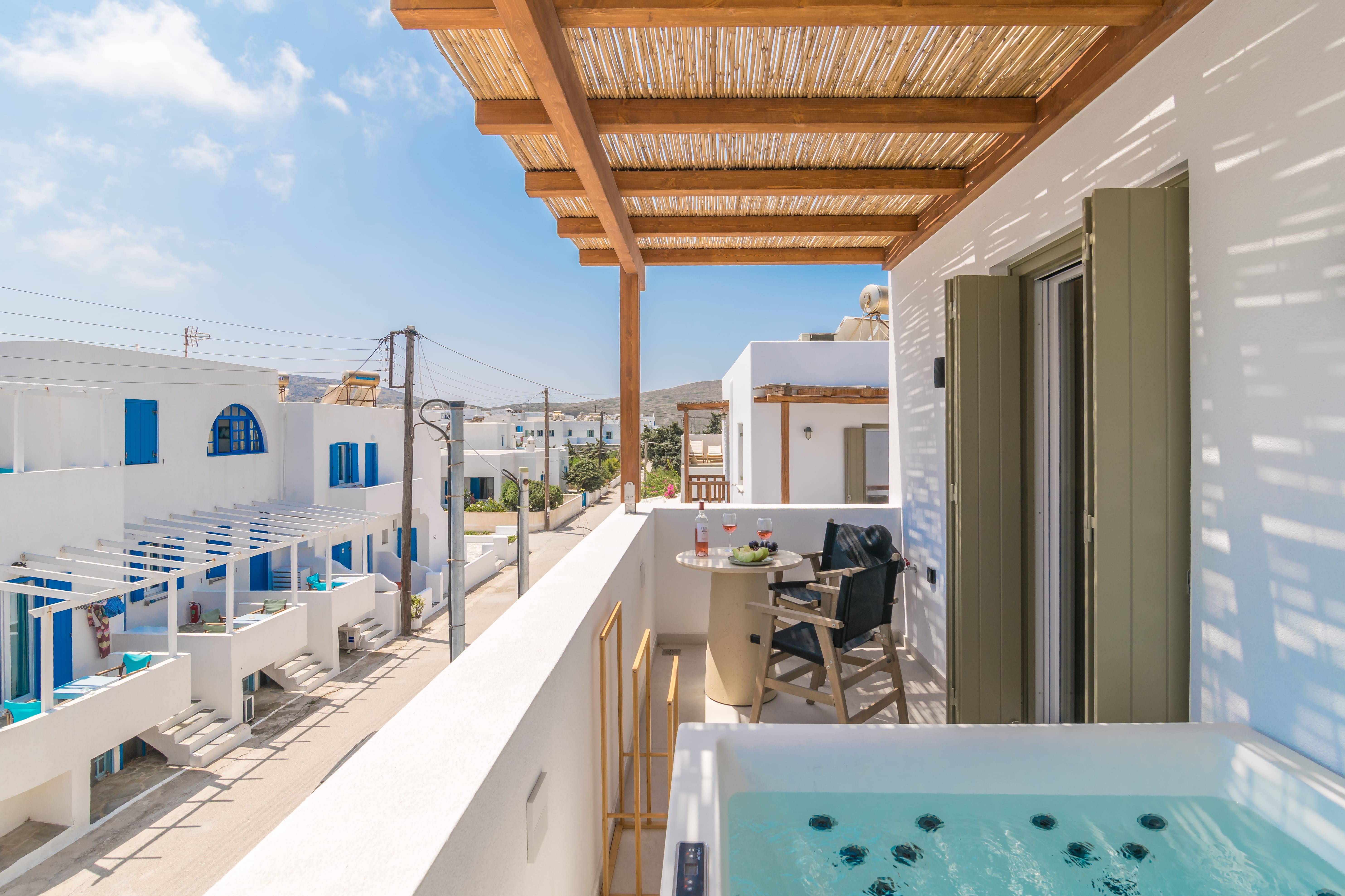 a hot tub on a balcony
