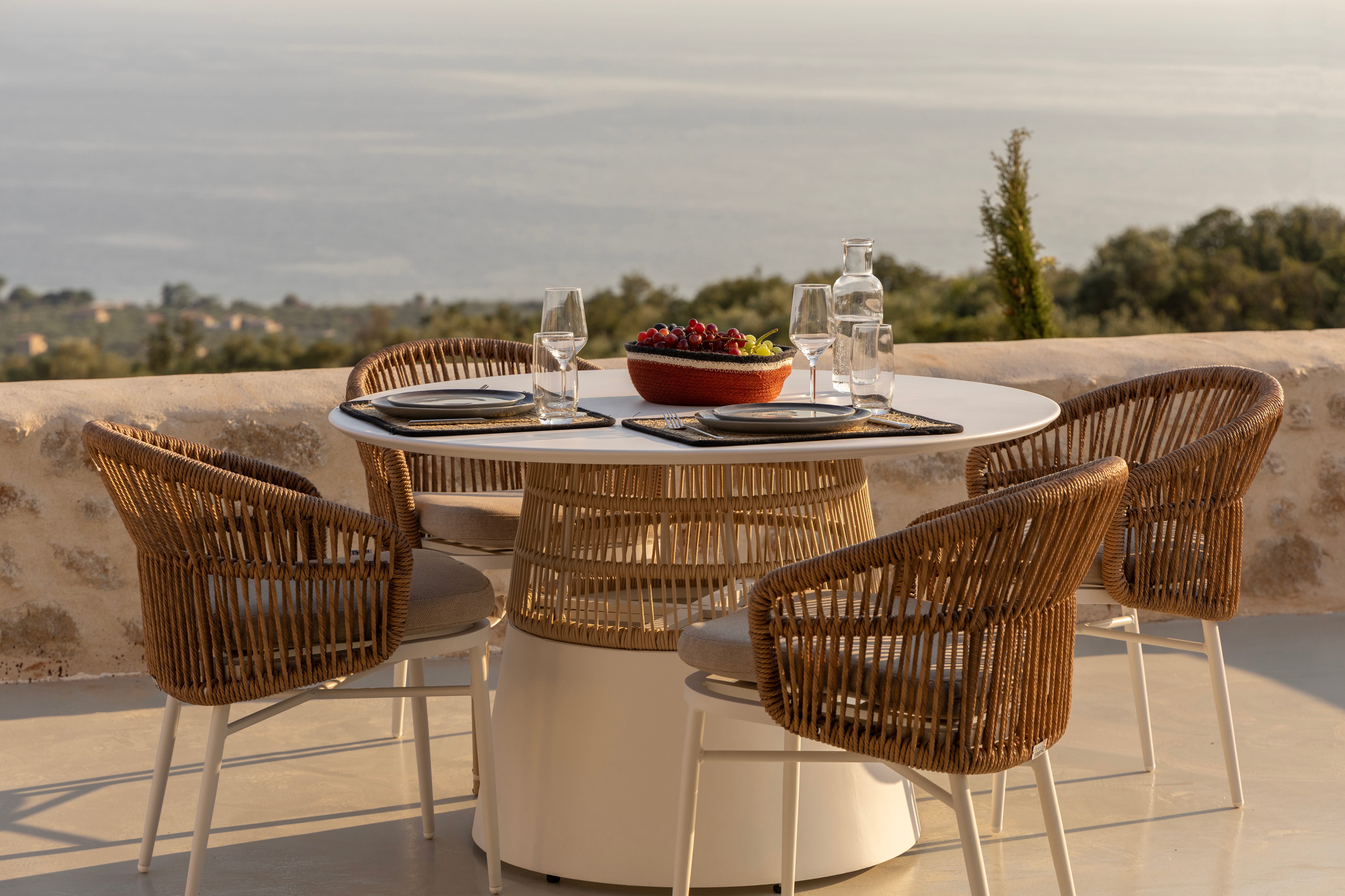 a table and chairs on a patio