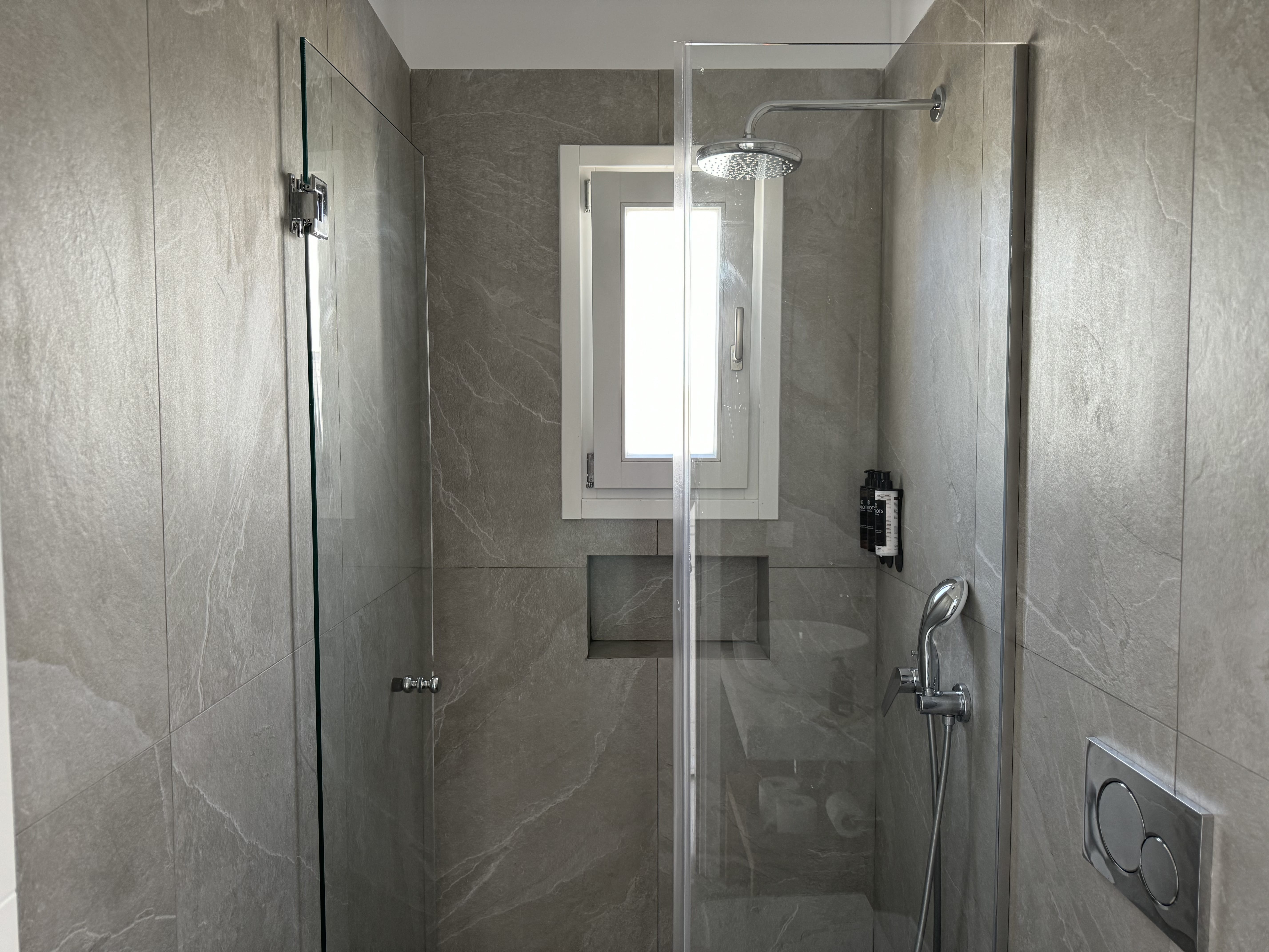 a shower with a window