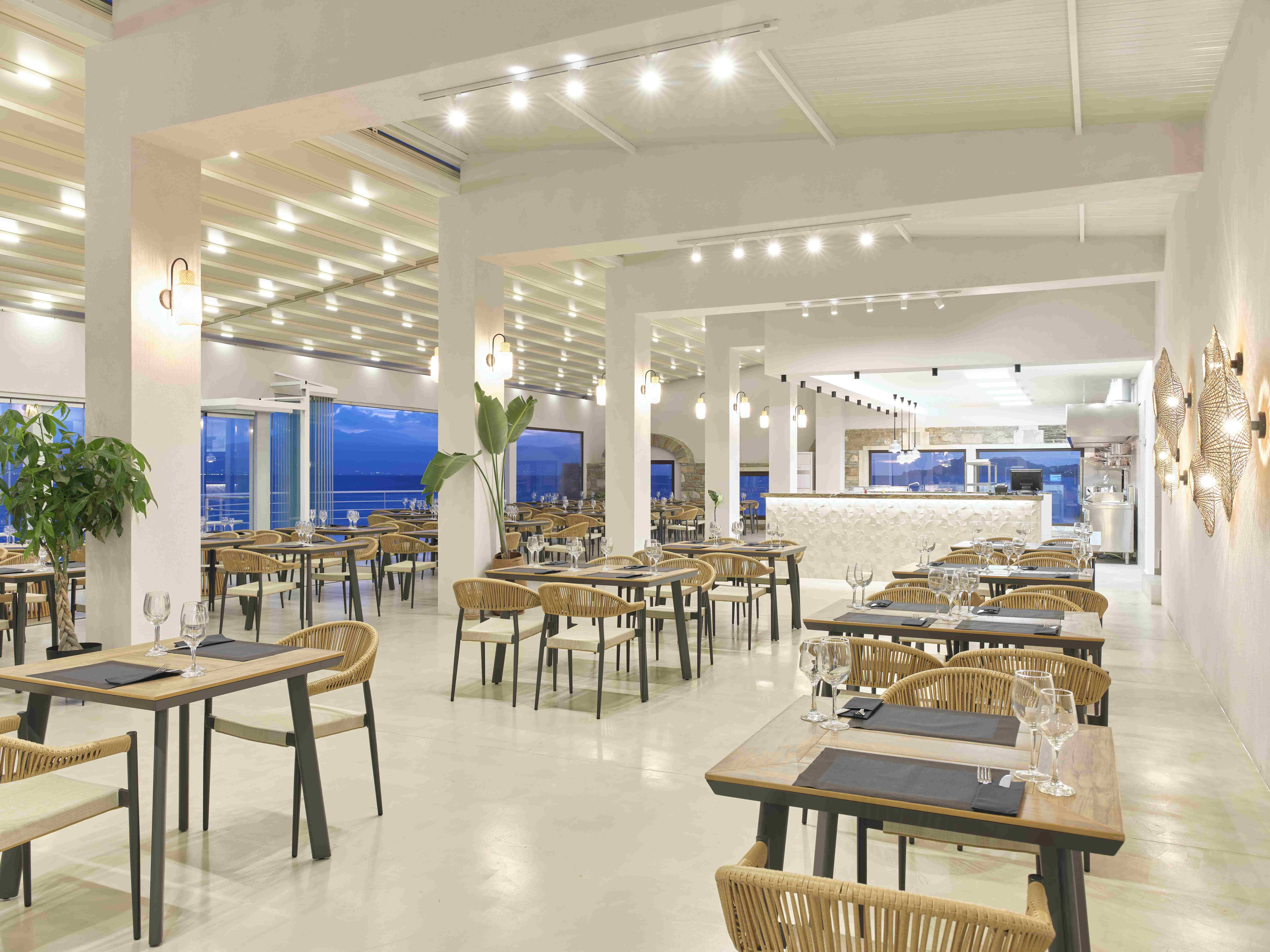 a room with tables and chairs