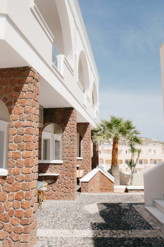 a building with a brick patio