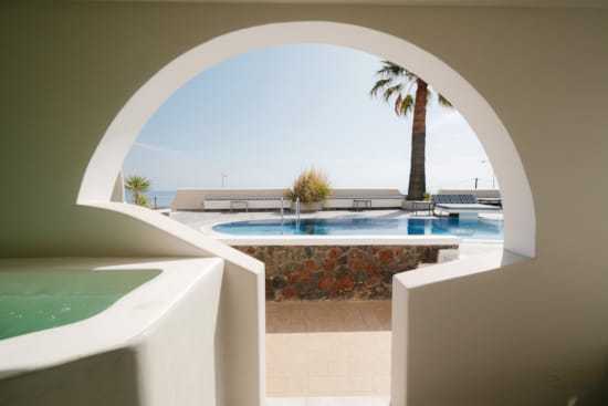 a pool with a large window