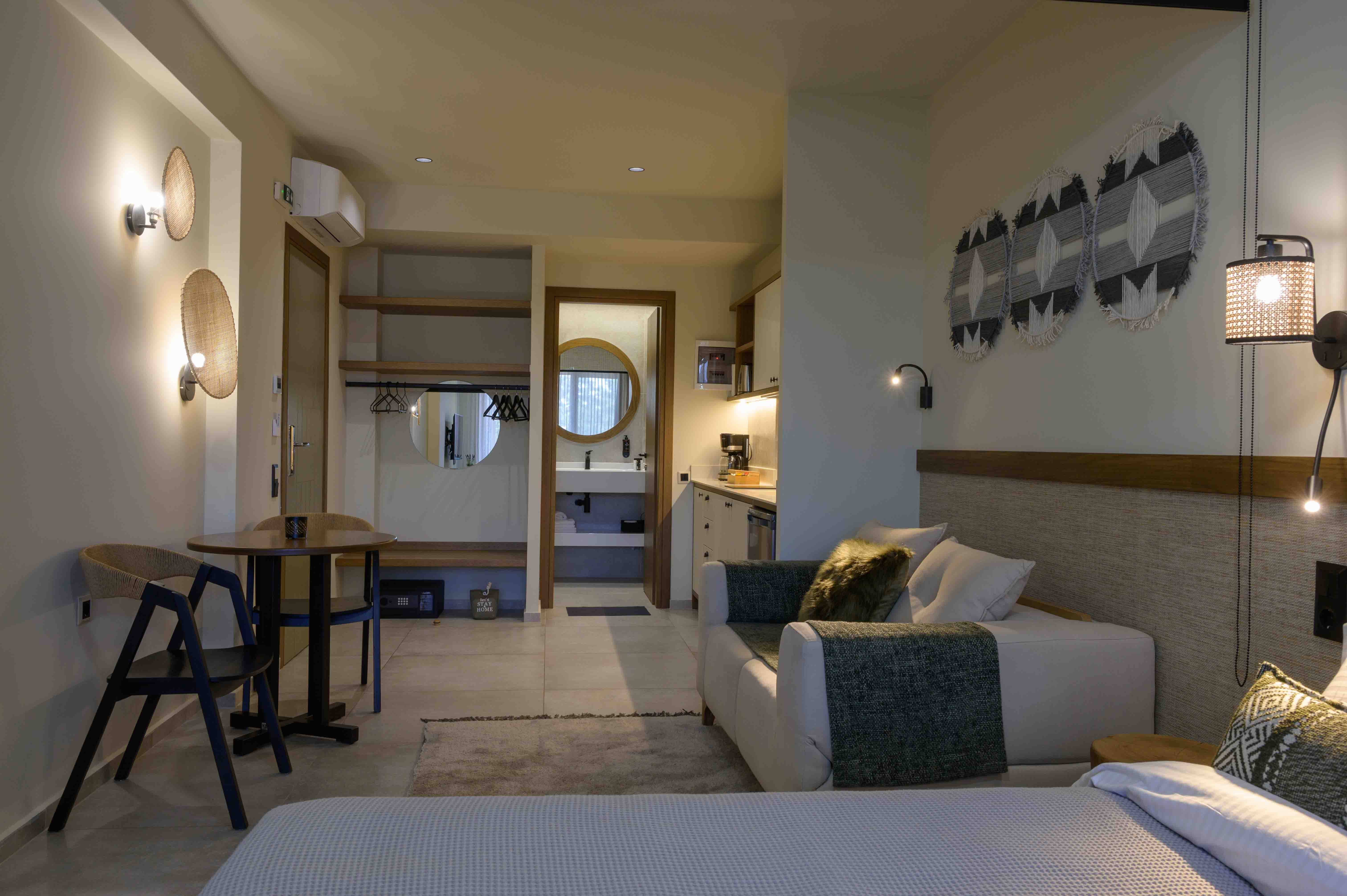 a living room with a couch and a table