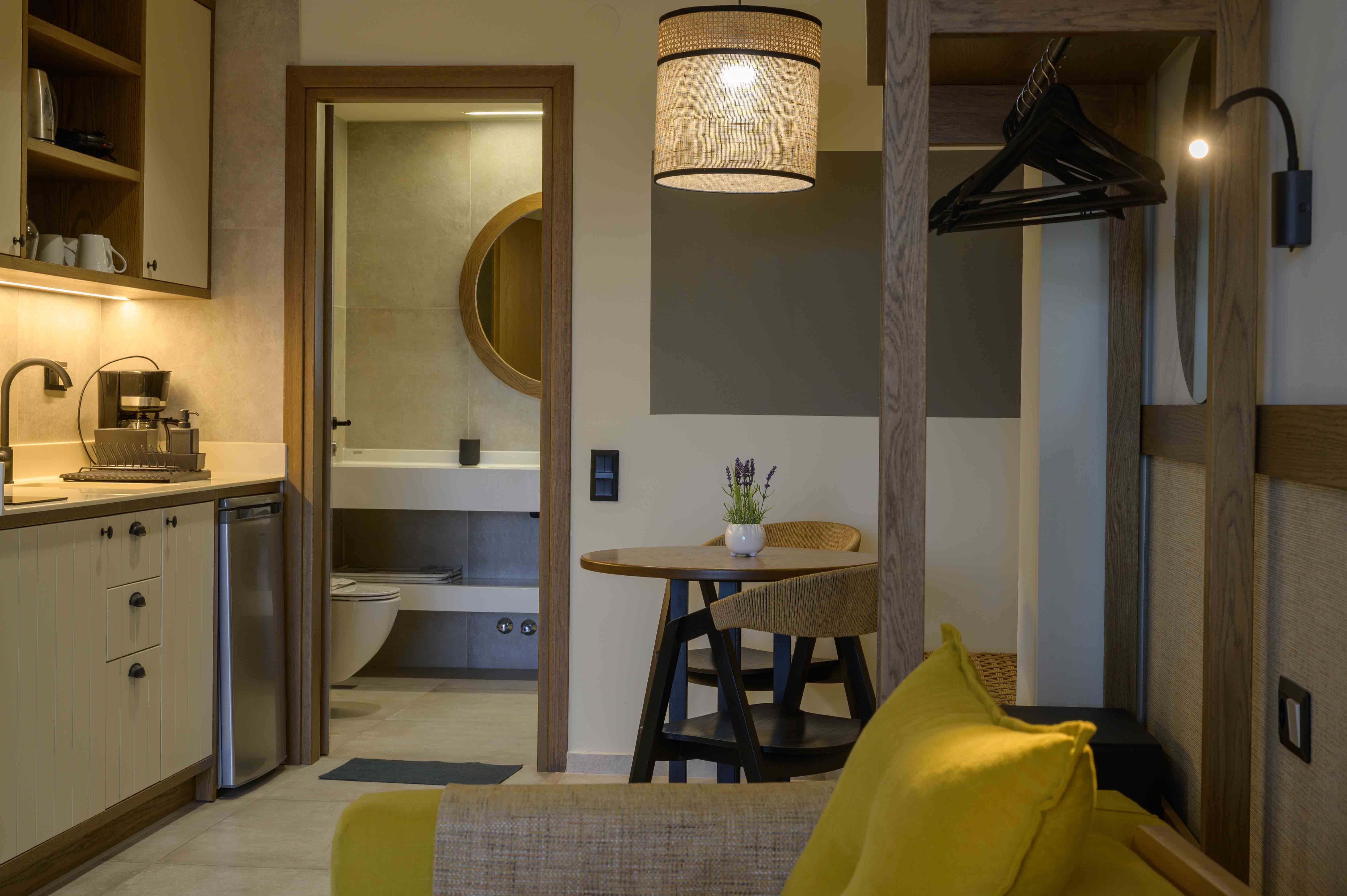 a kitchen with a table and a sink