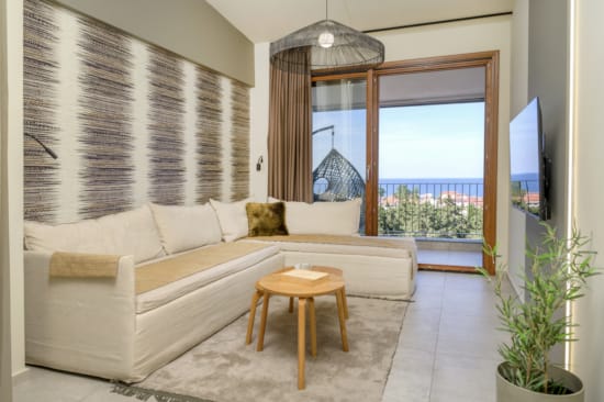 a living room with a large window