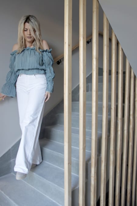 a person standing on a staircase