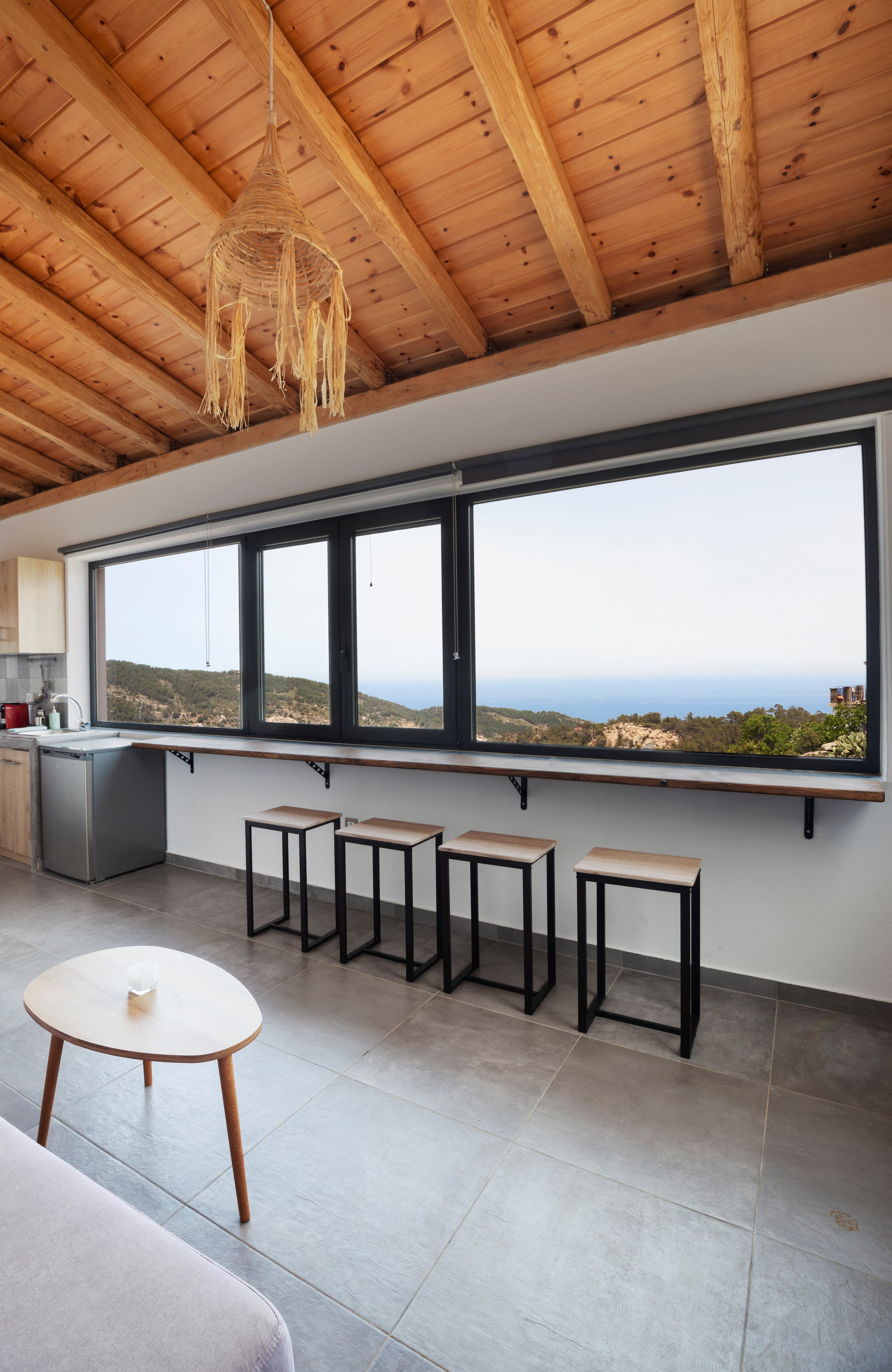 a room with a table and chairs