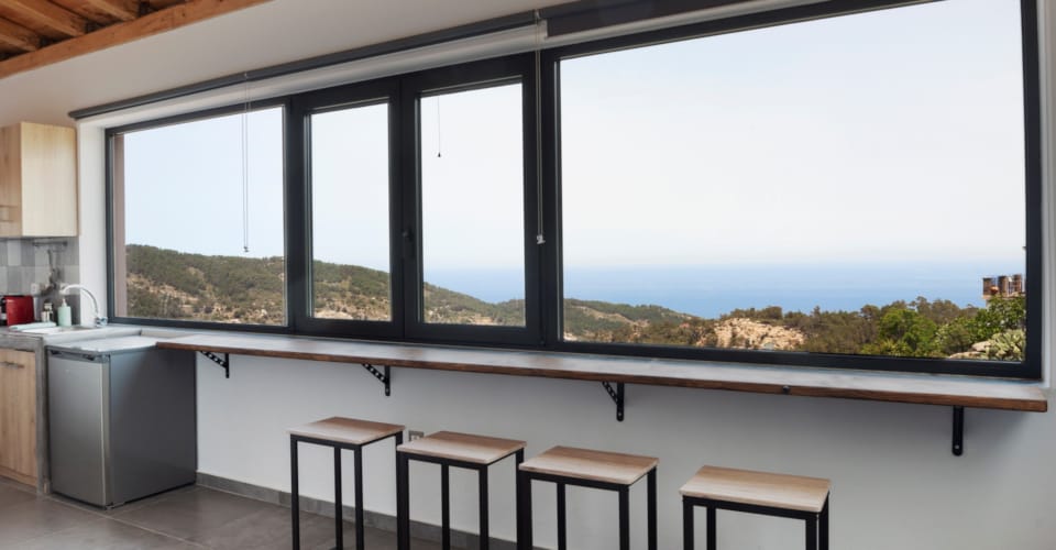 a room with a table and chairs