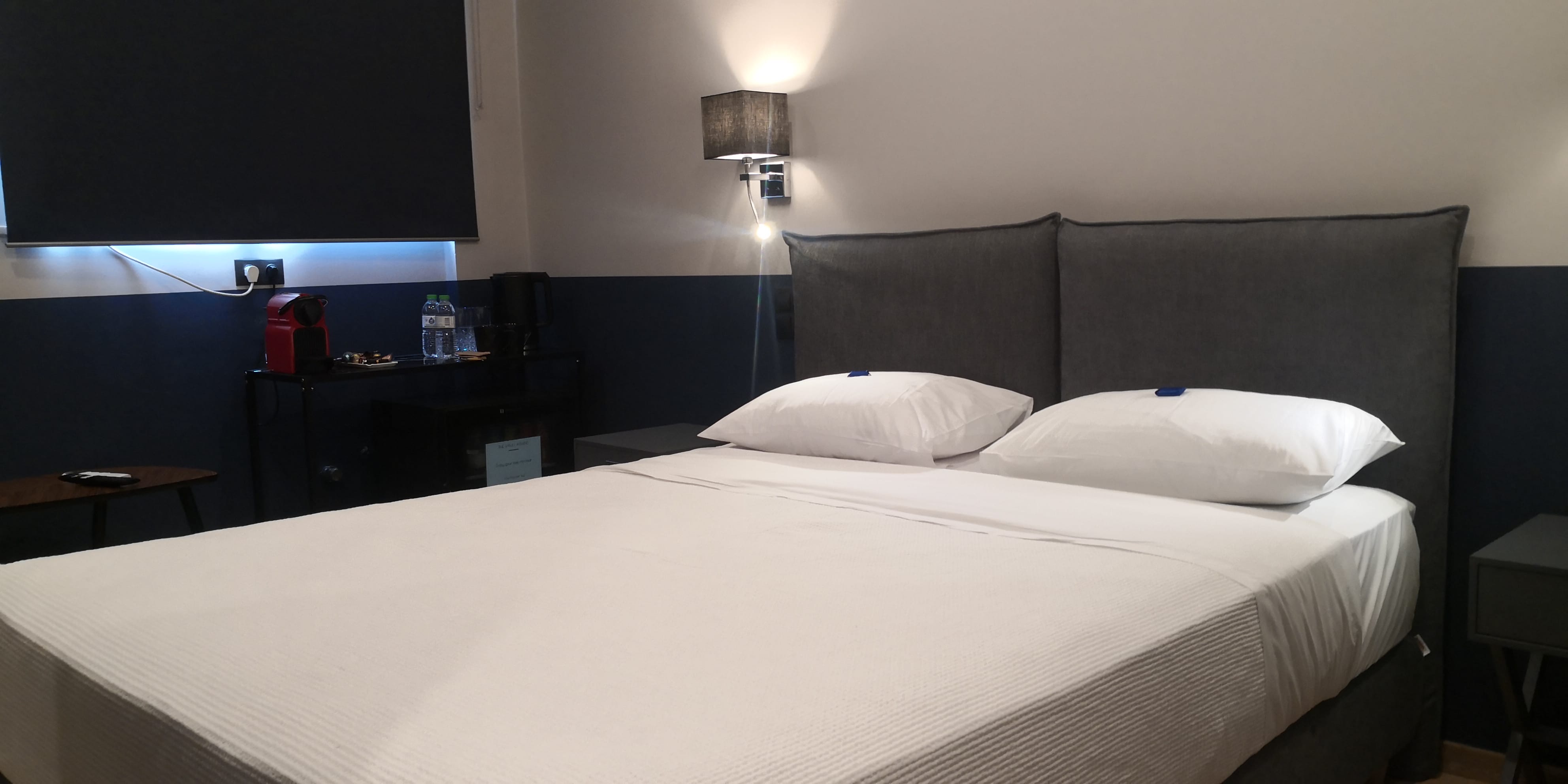 a bed with a white sheet