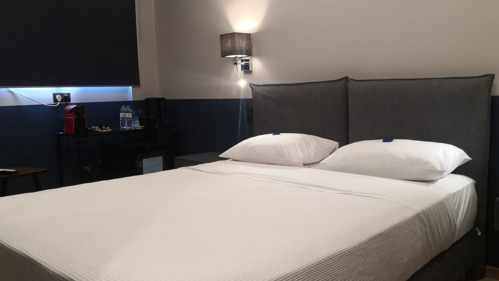 a bed with a white sheet