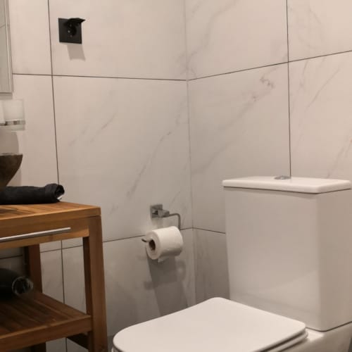 a toilet in a bathroom