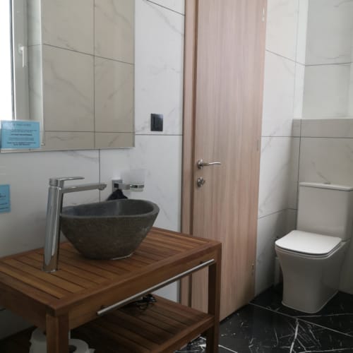 a bathroom with a sink and toilet