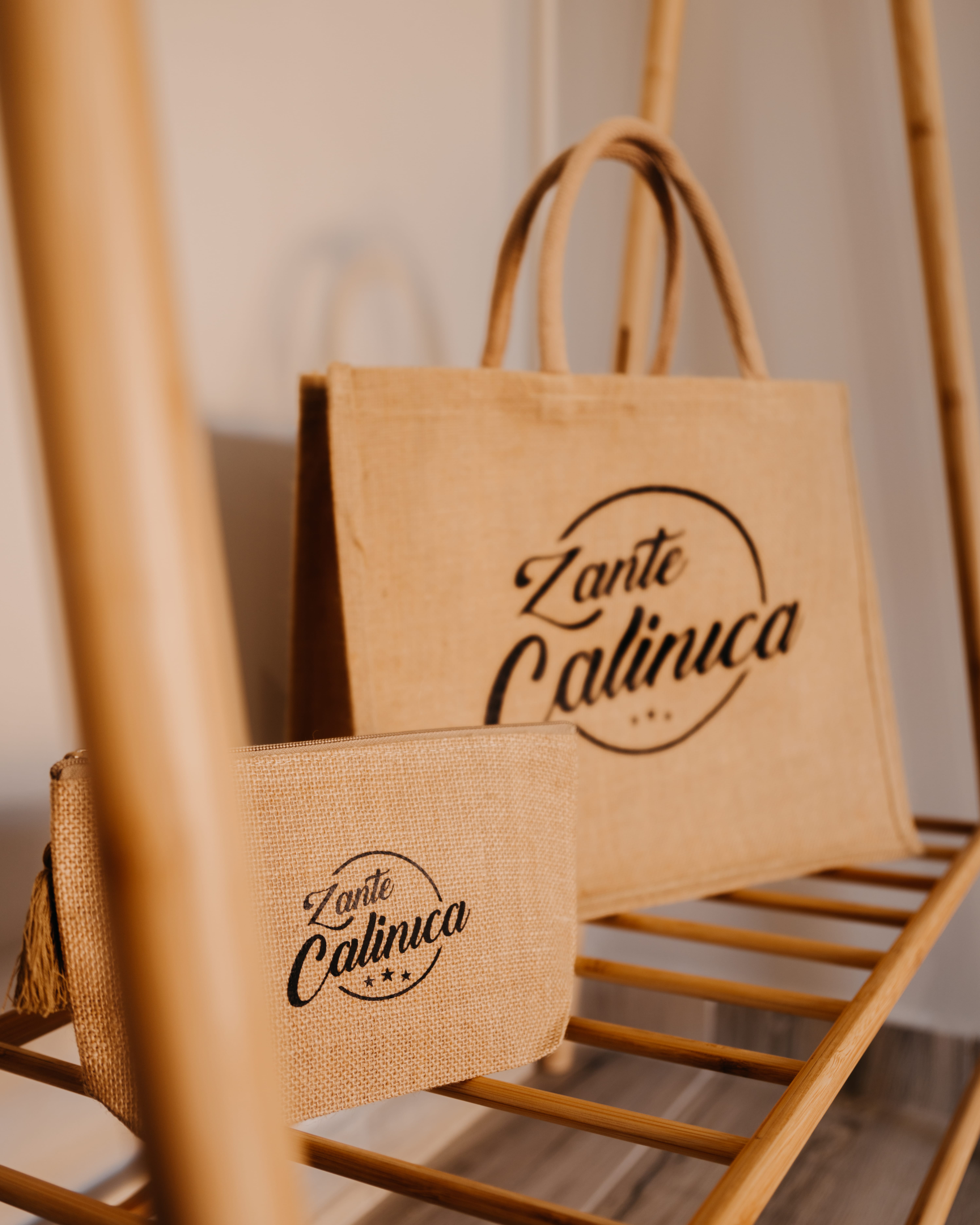 a brown bag with a black logo
