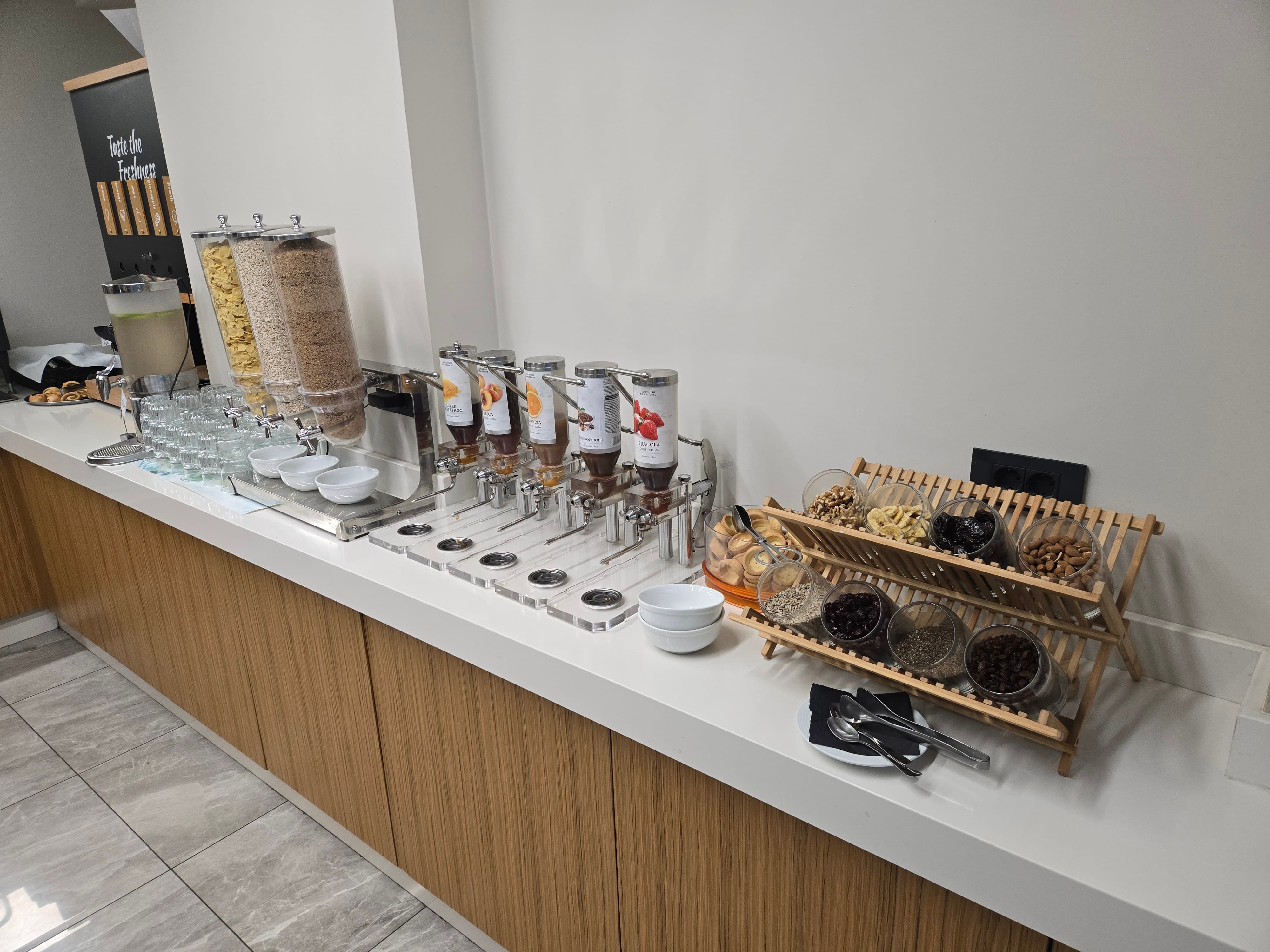 a counter with food items on it