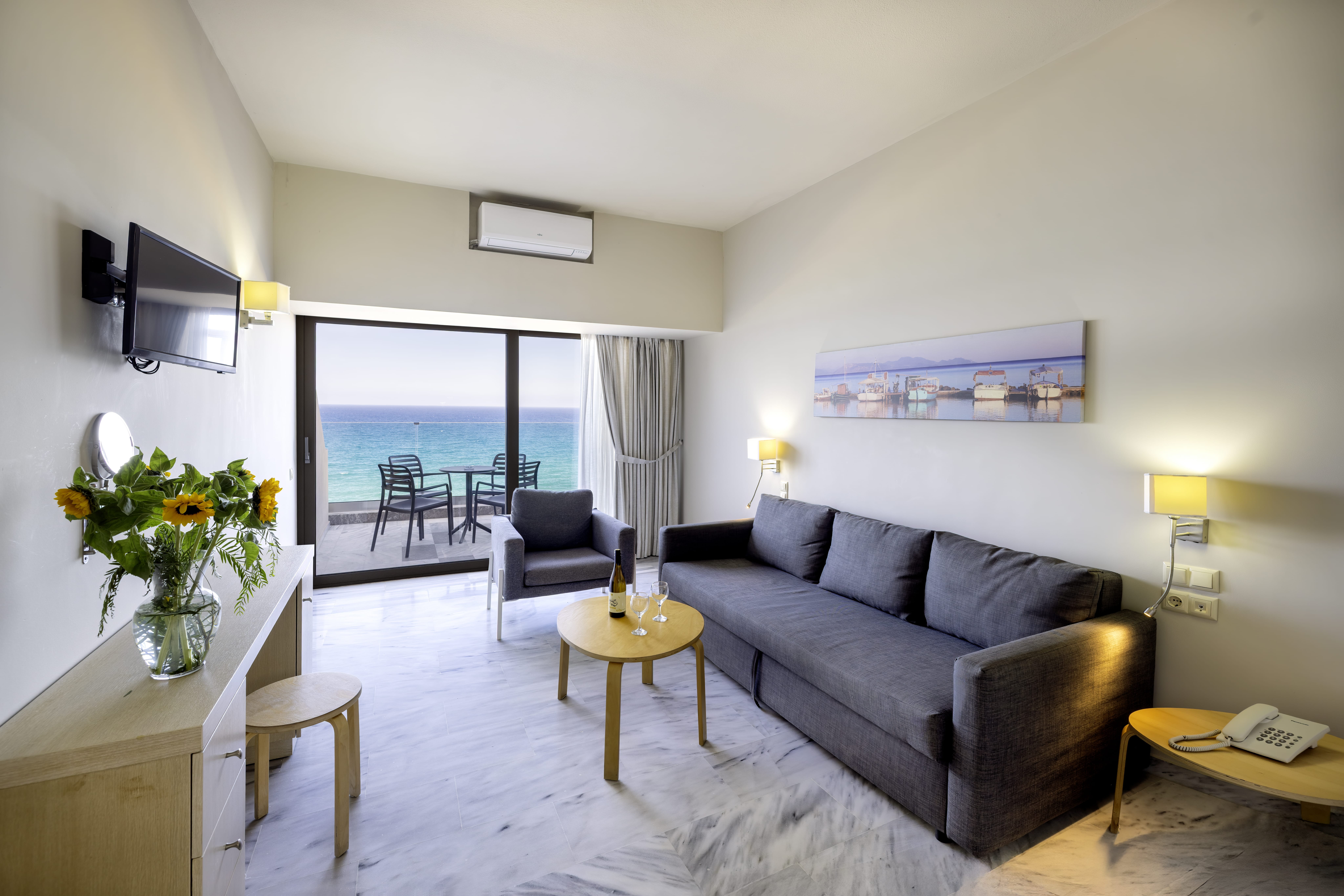 a living room with a large window