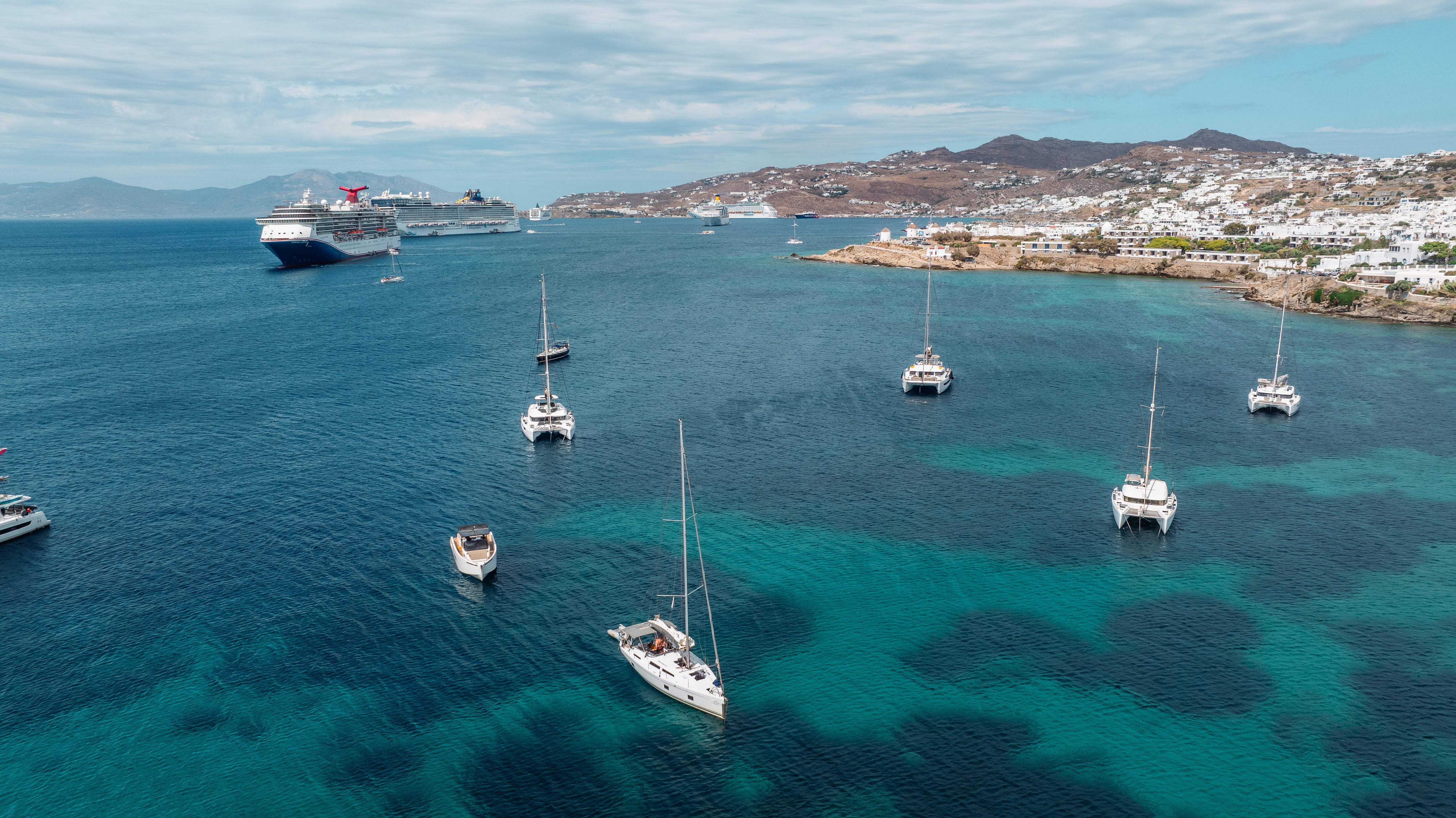 a group of boats in the water