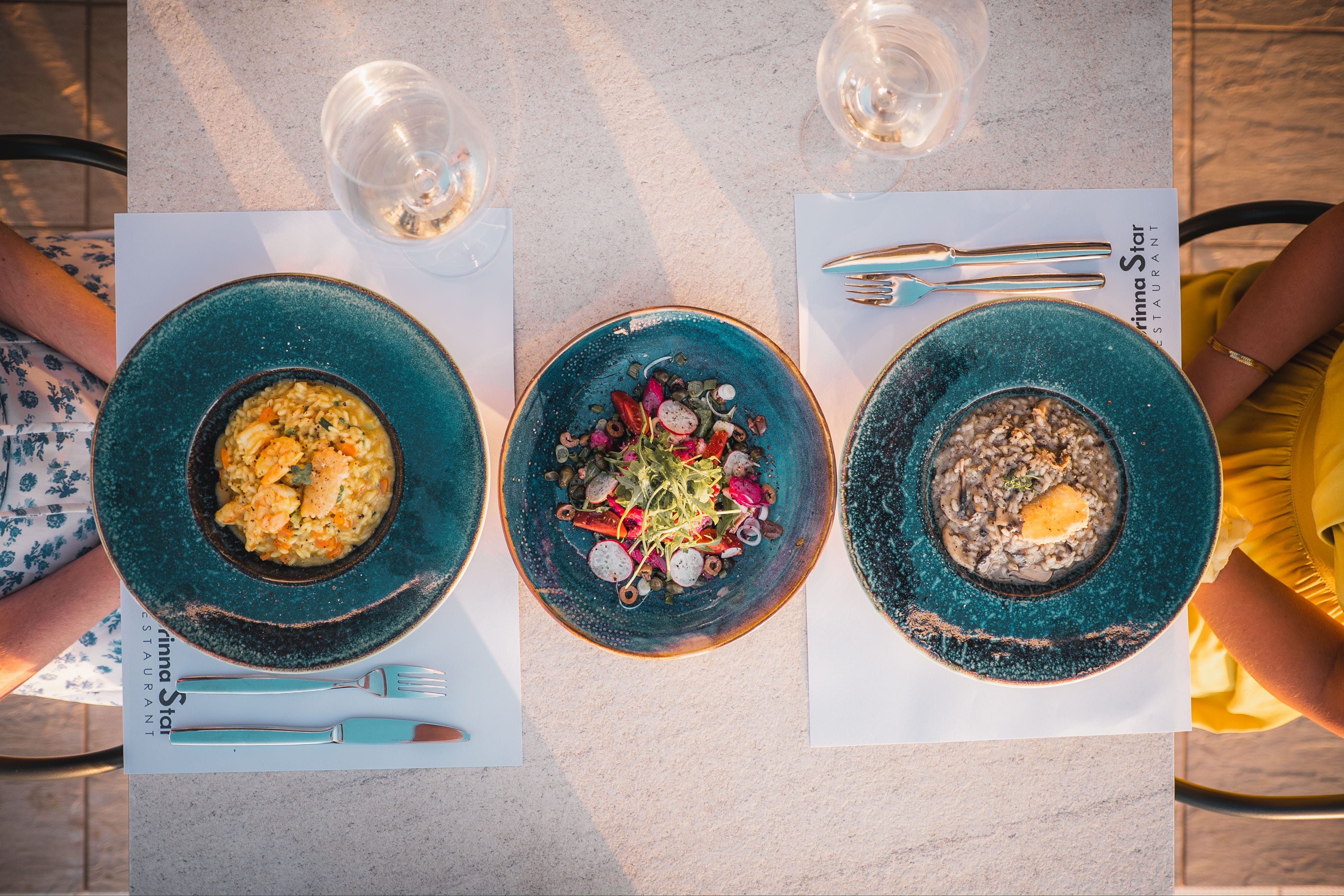 a group of bowls with food in them