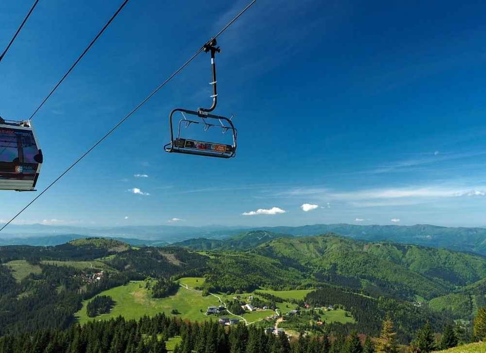 a chairlift above a forest