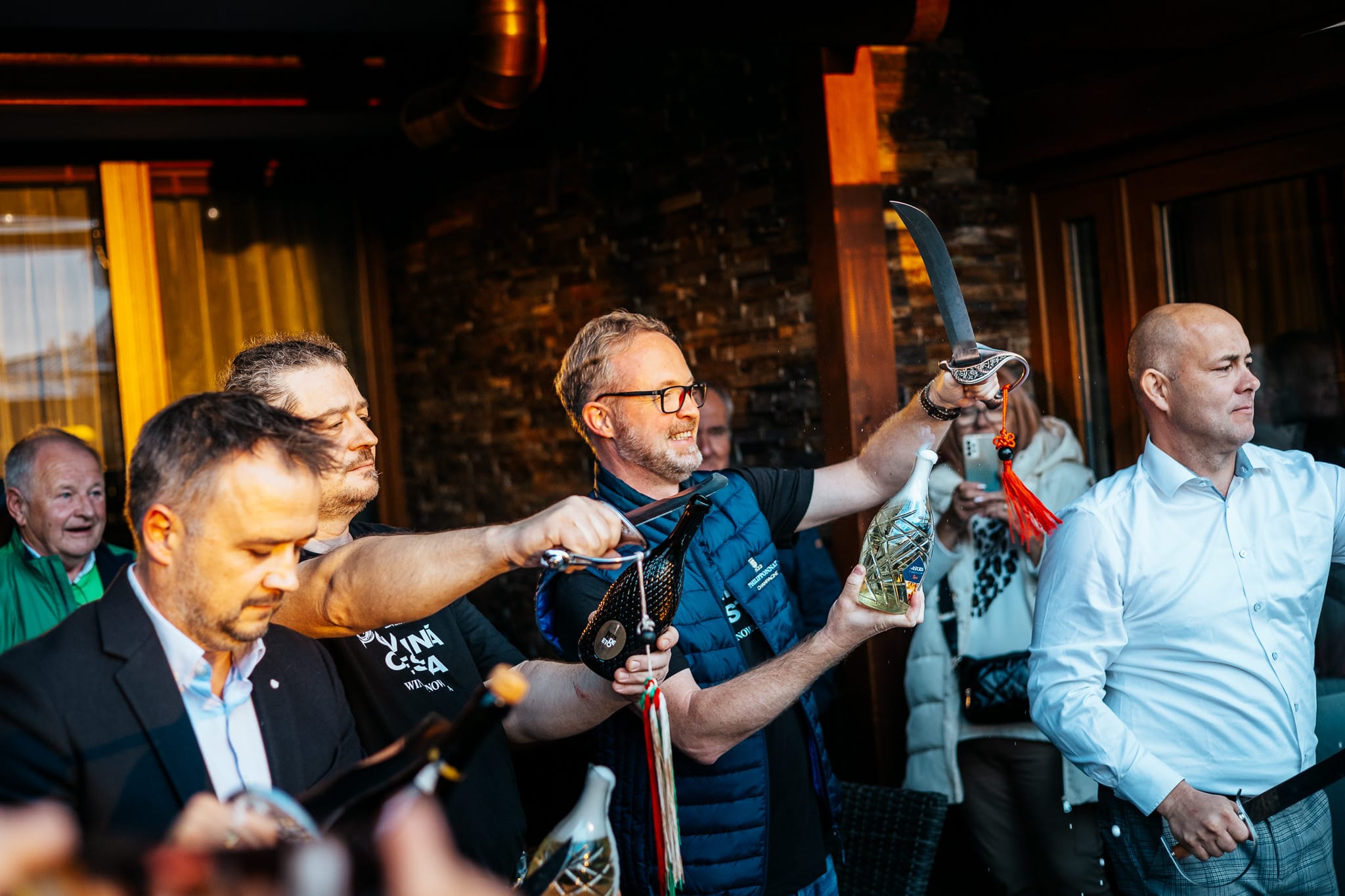 a group of people holding swords
