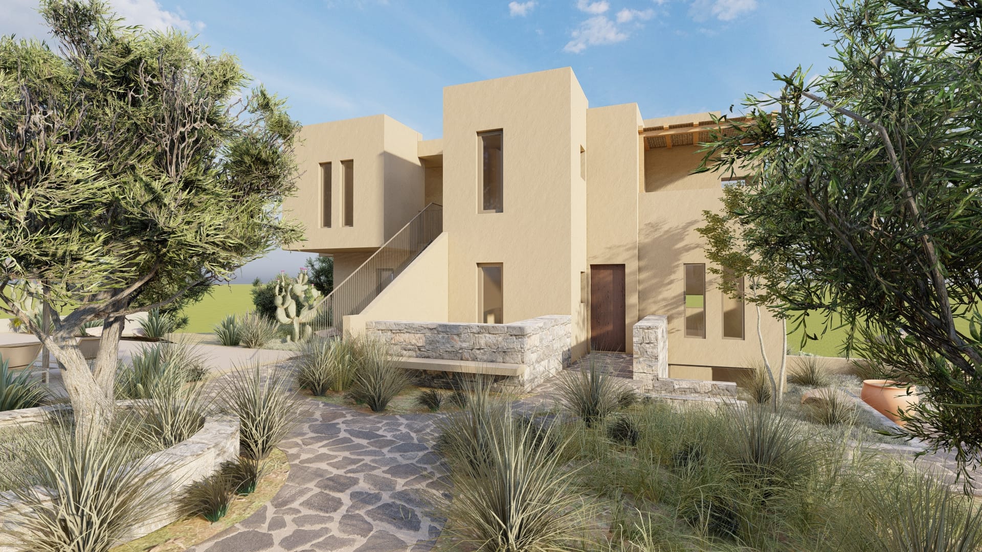 a large house with a courtyard