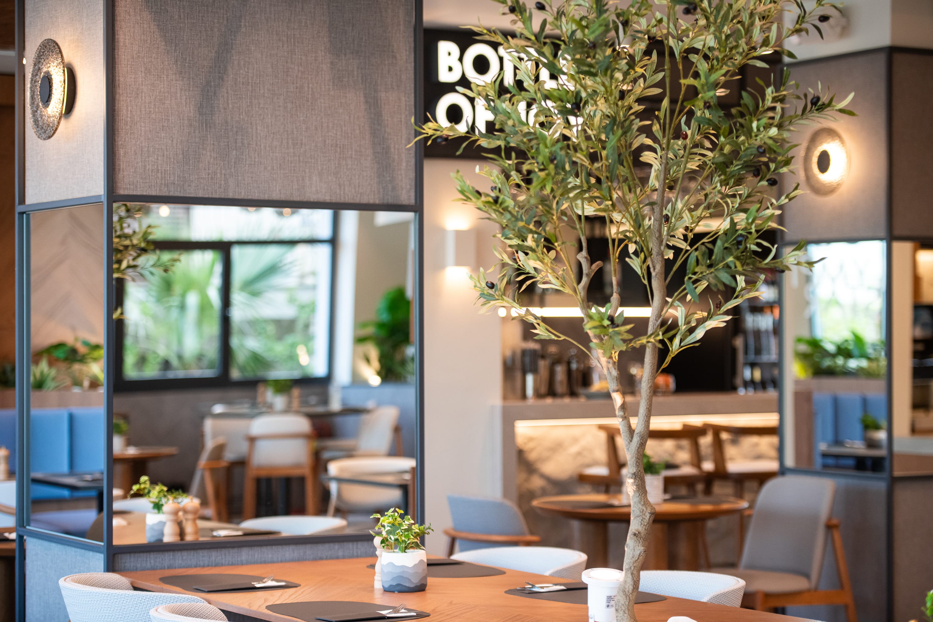 a room with a table and chairs