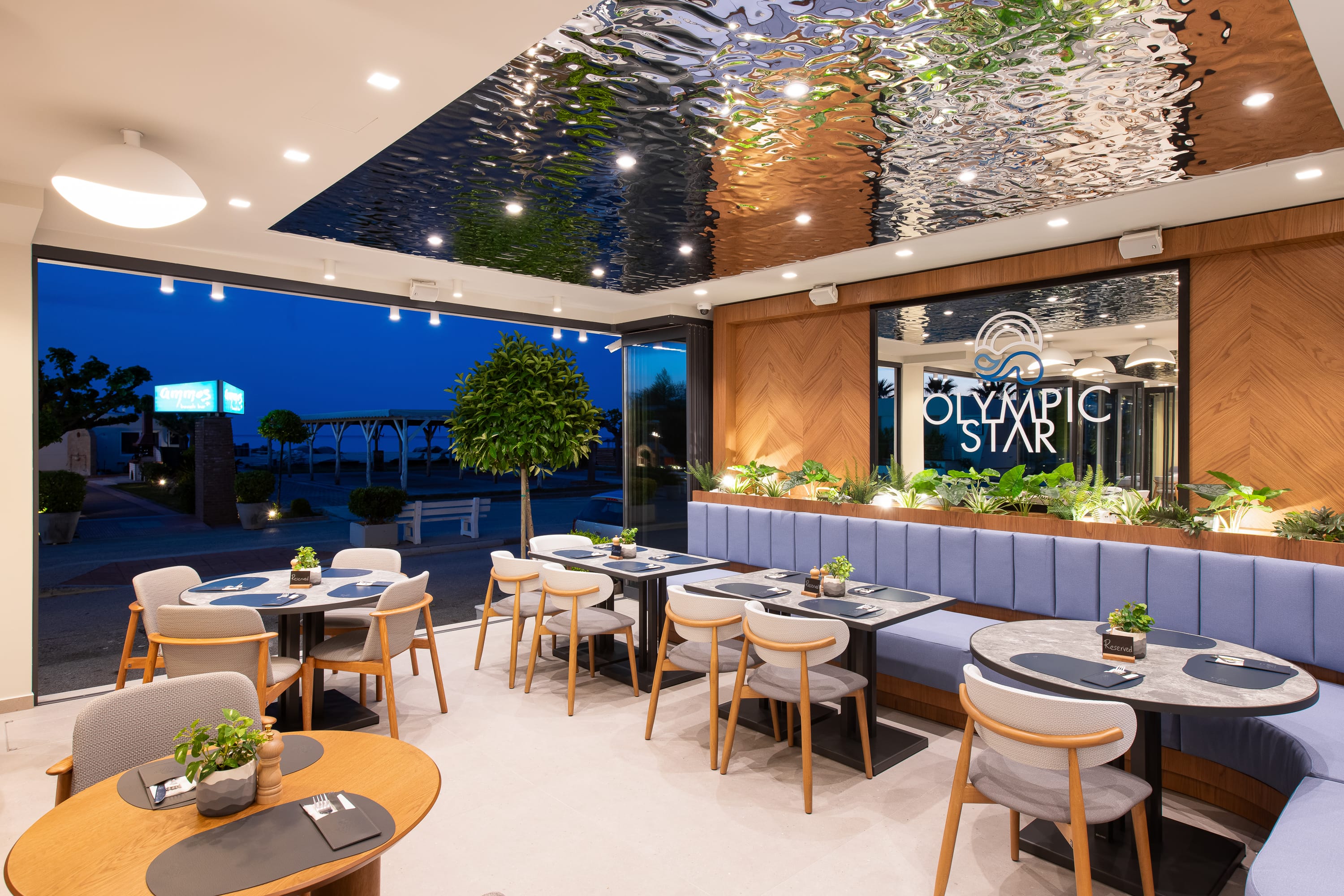 a room with tables and chairs