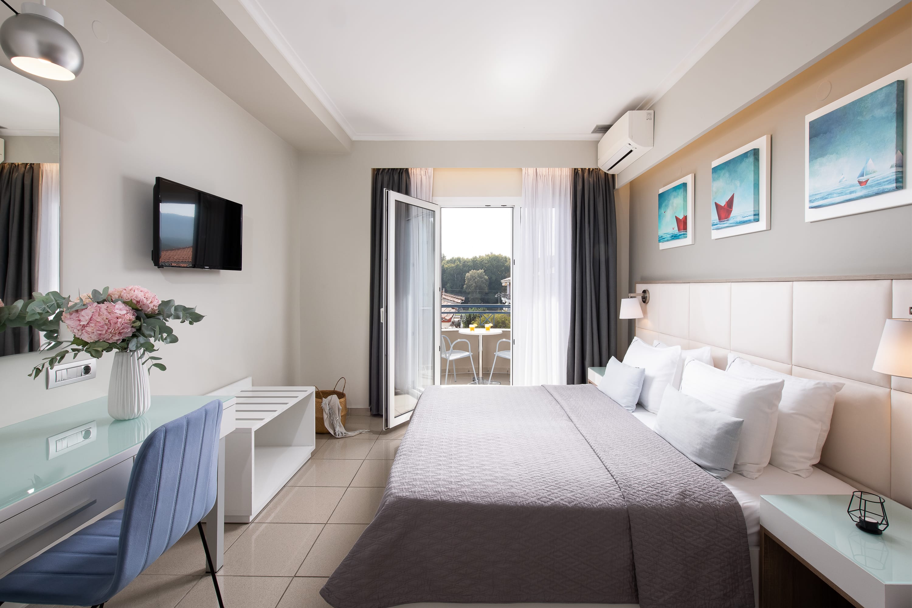 a room with a couch and a table