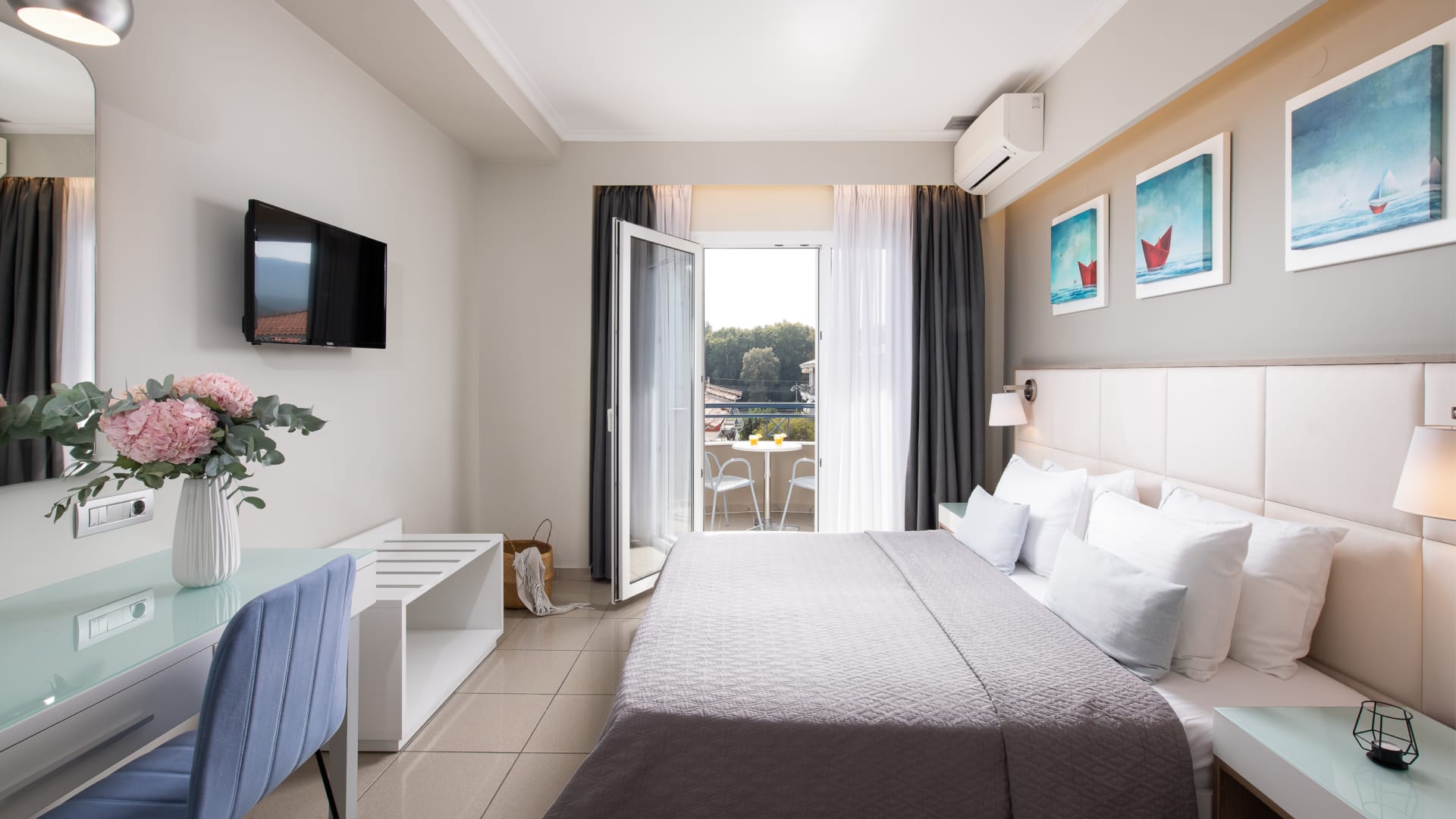 a room with a couch and a table