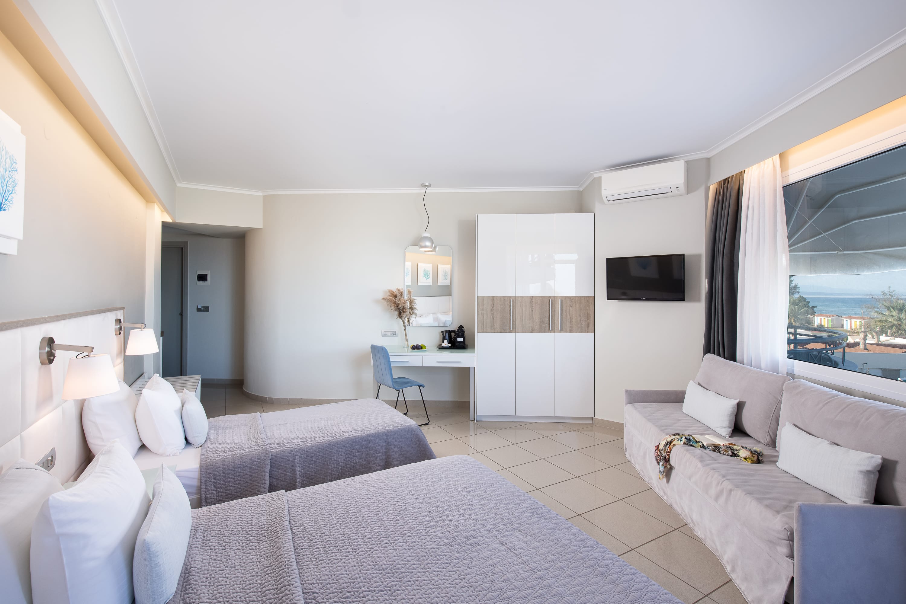 a living room with a couch and a table