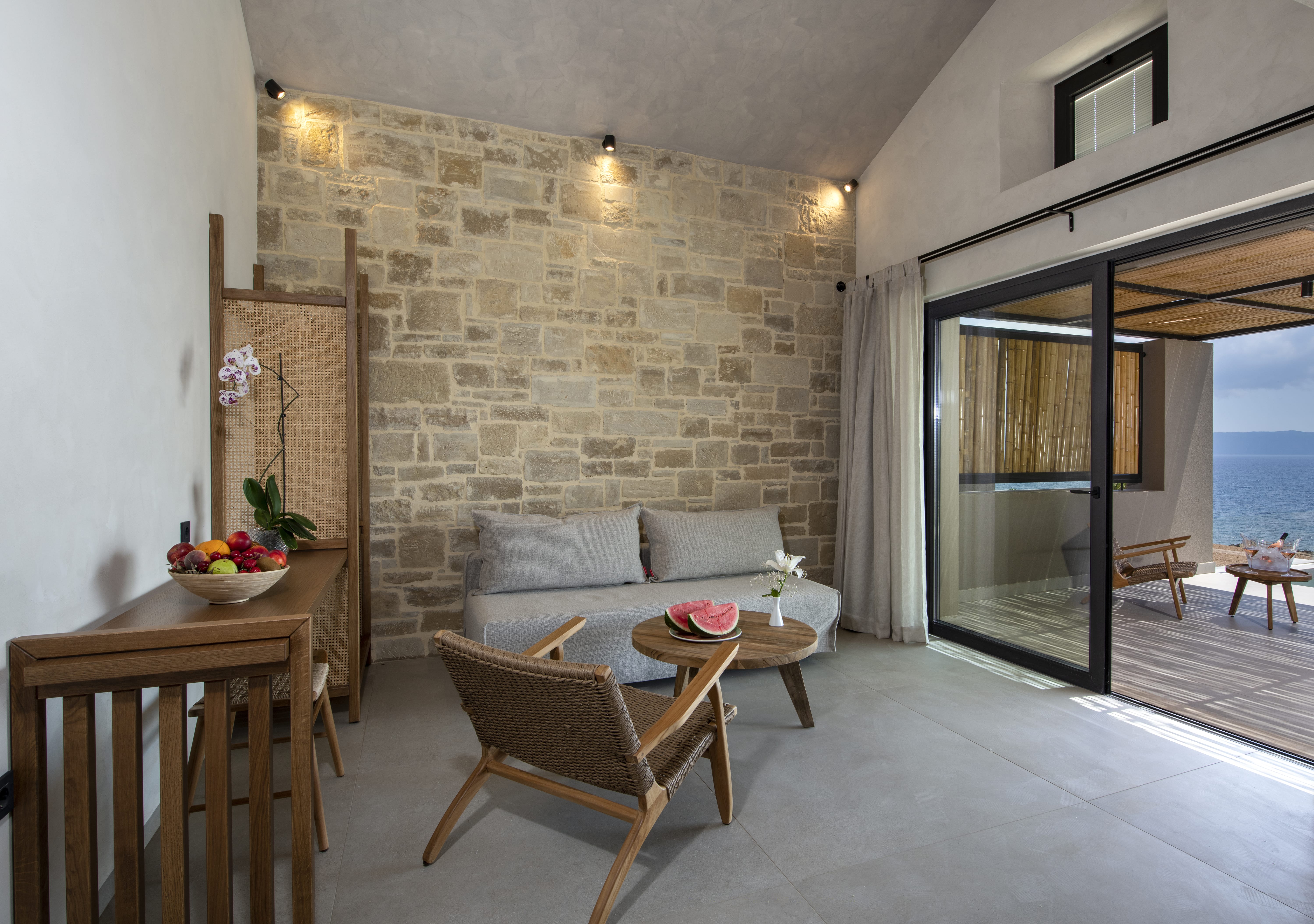 a living room with a fireplace