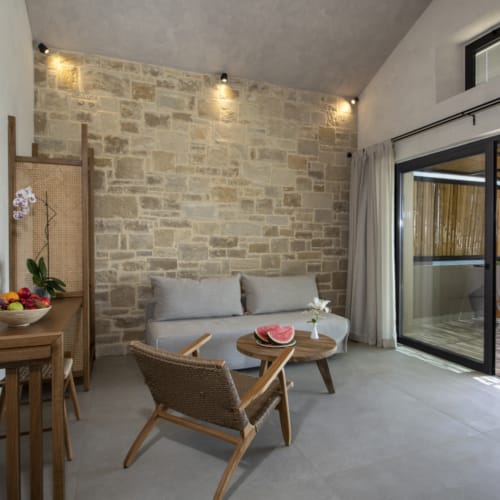 a living room with a fireplace